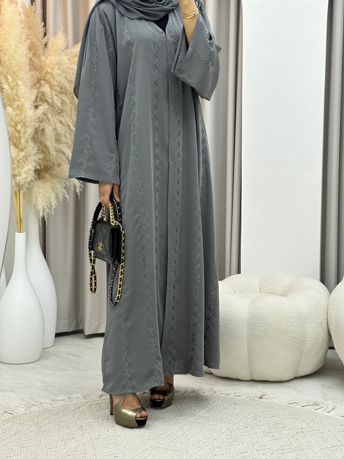 C 0281-02 Grey Embroidery Abaya