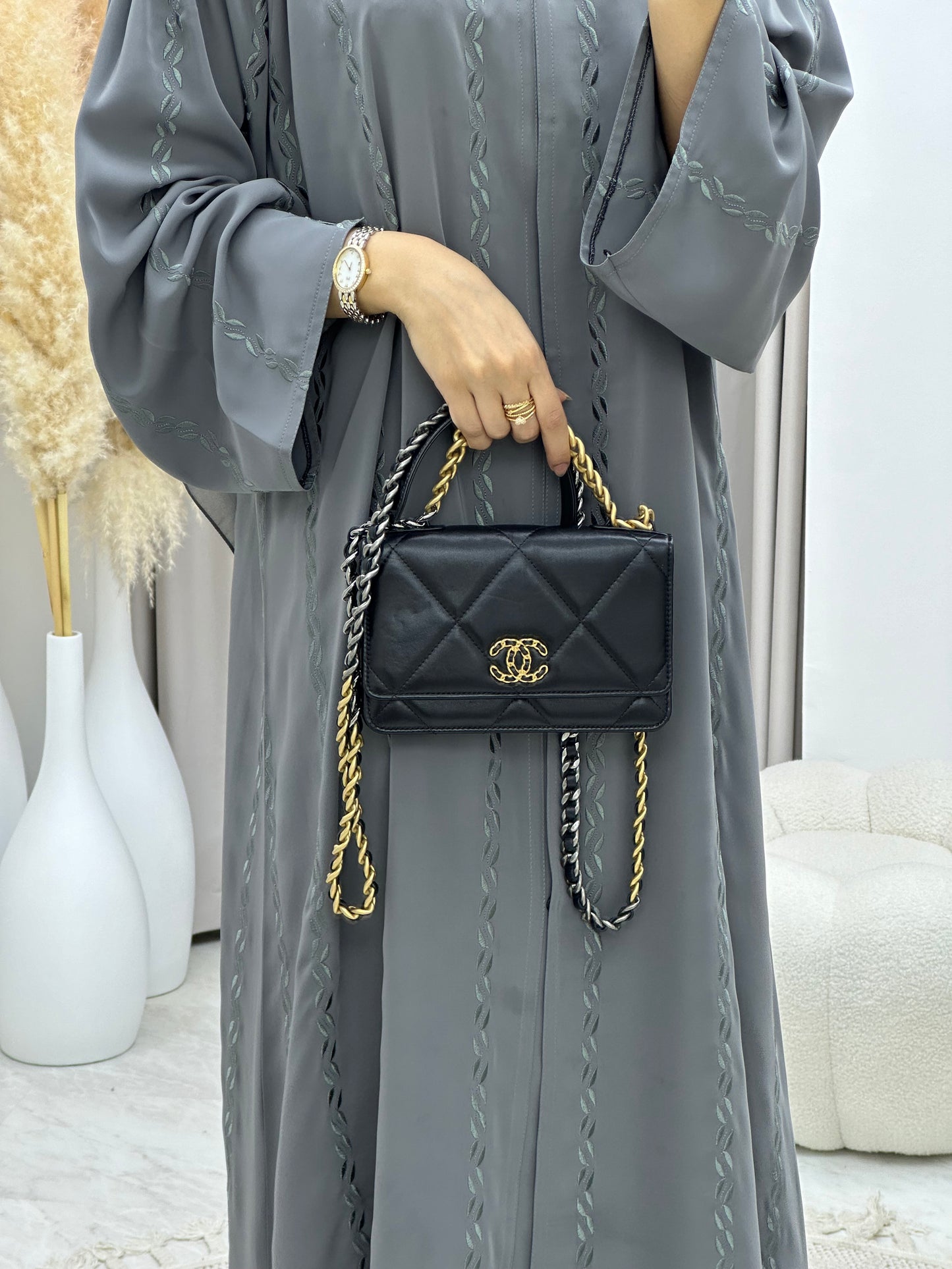 C 0281-02 Grey Embroidery Abaya