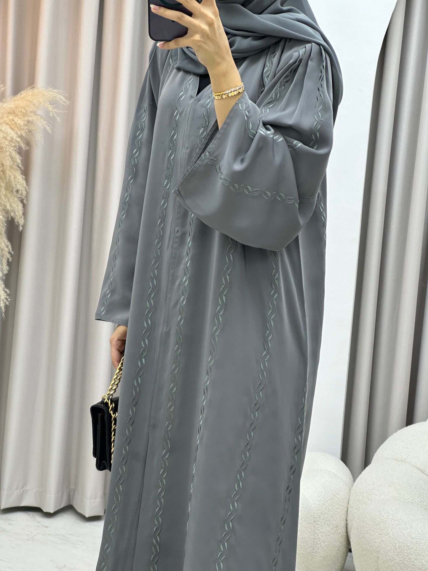 C 0281-02 Grey Embroidery Abaya