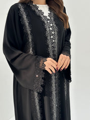 C 1690 Black Crystal Lace Abaya