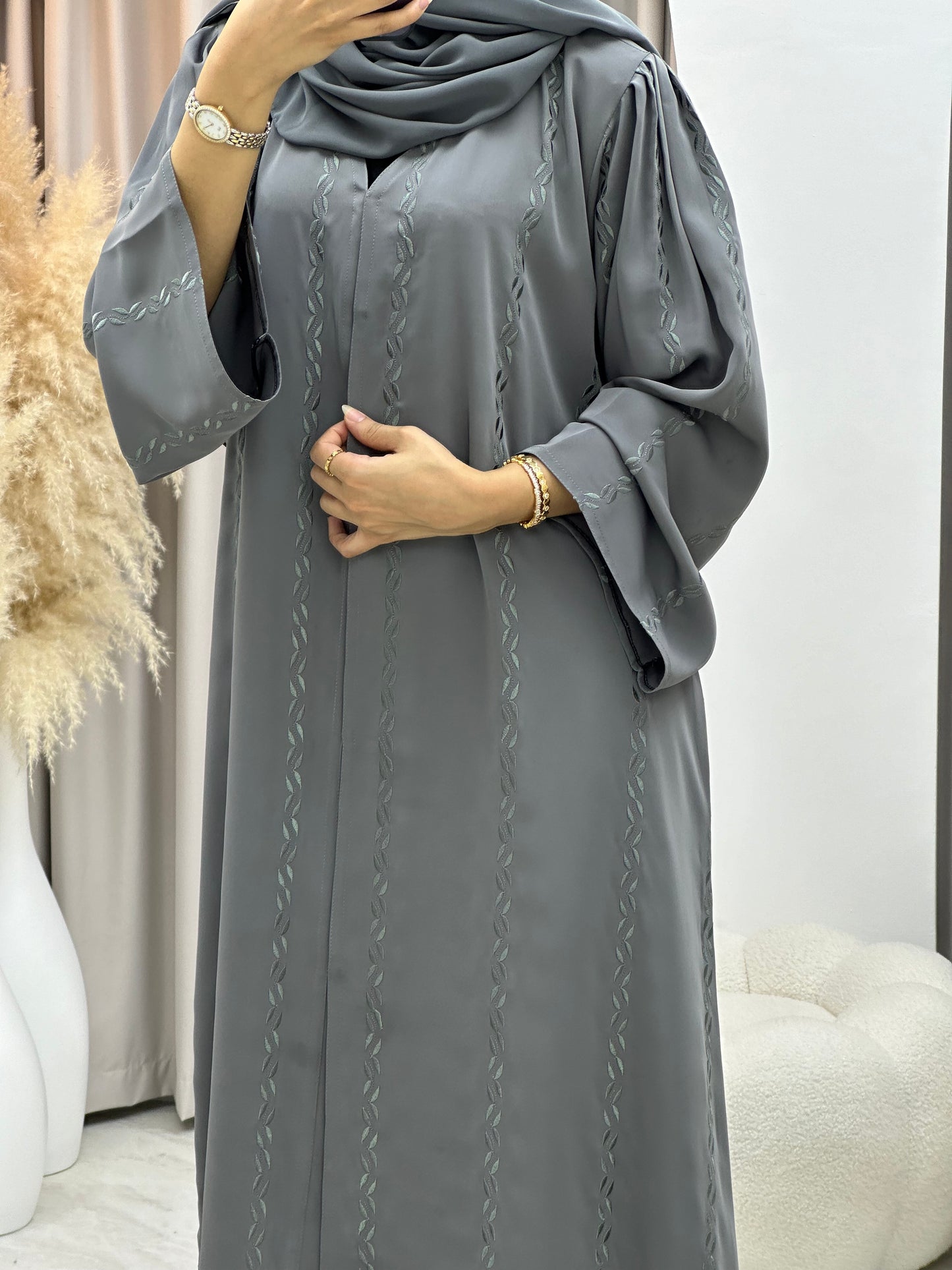 C 0281-02 Grey Embroidery Abaya