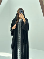C 1690 Black Crystal Lace Abaya