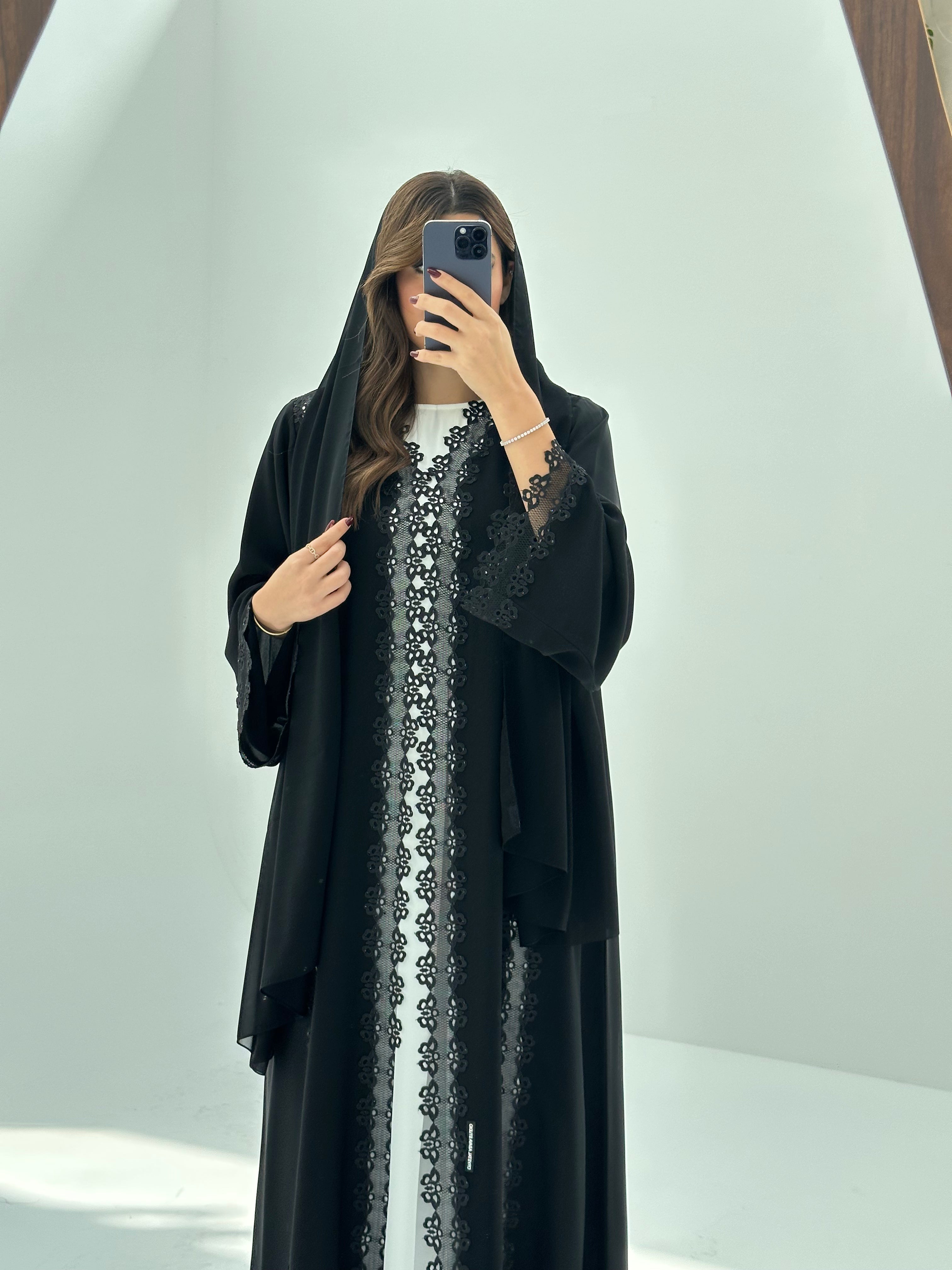 C 1690 Black Crystal Lace Abaya