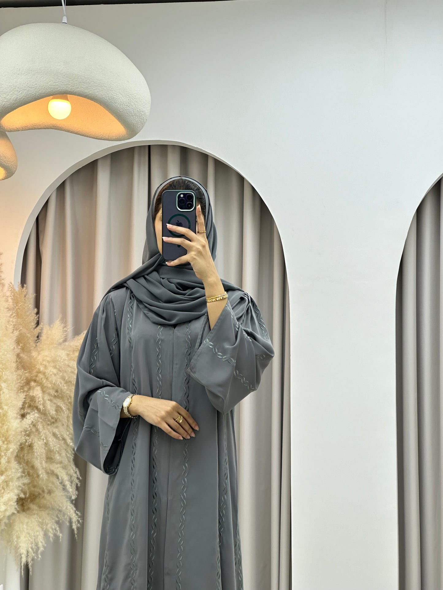 C 0281-02 Grey Embroidery Abaya