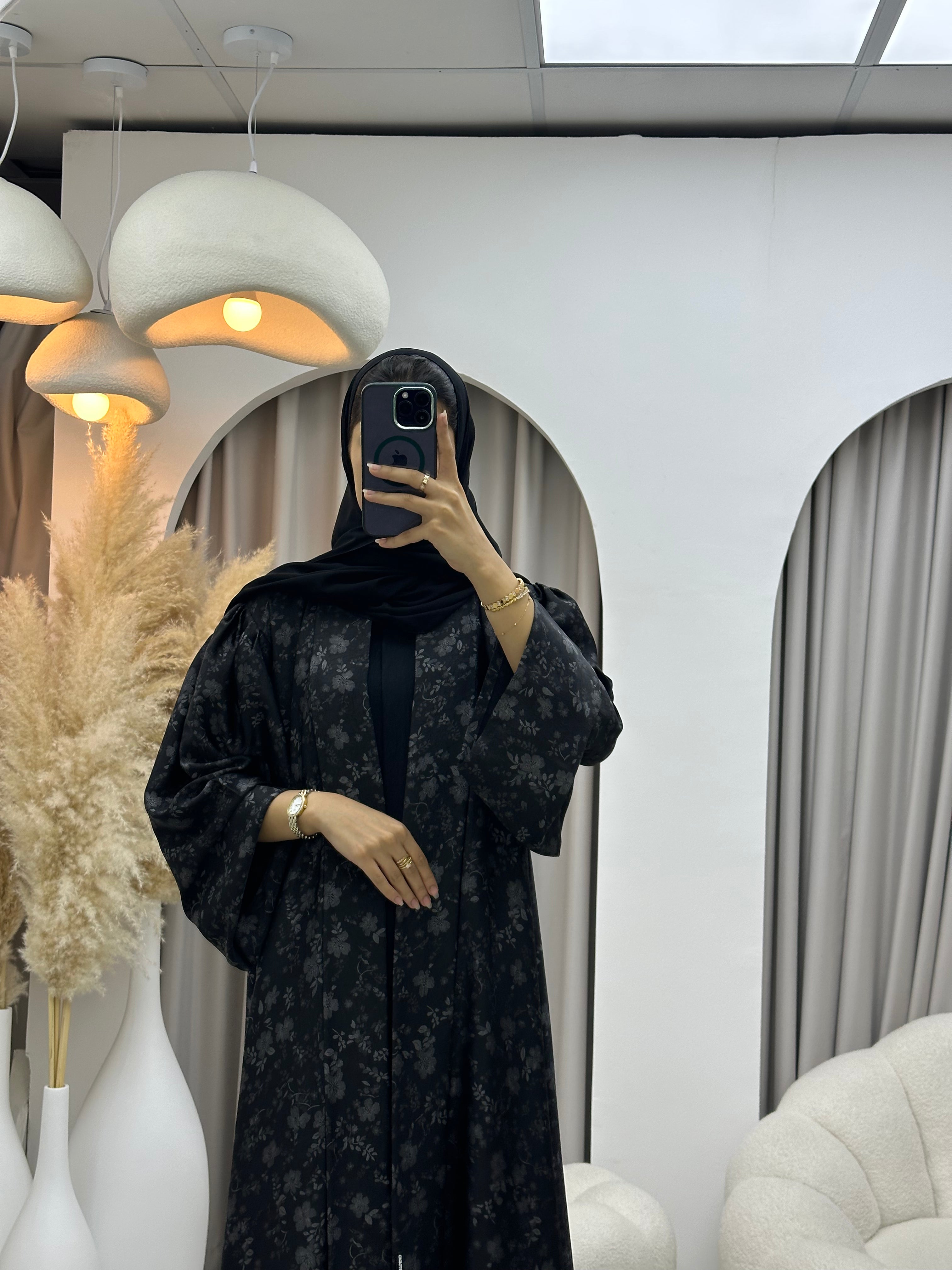 C RTW-U 0493 Silver Metallic Printed Abaya
