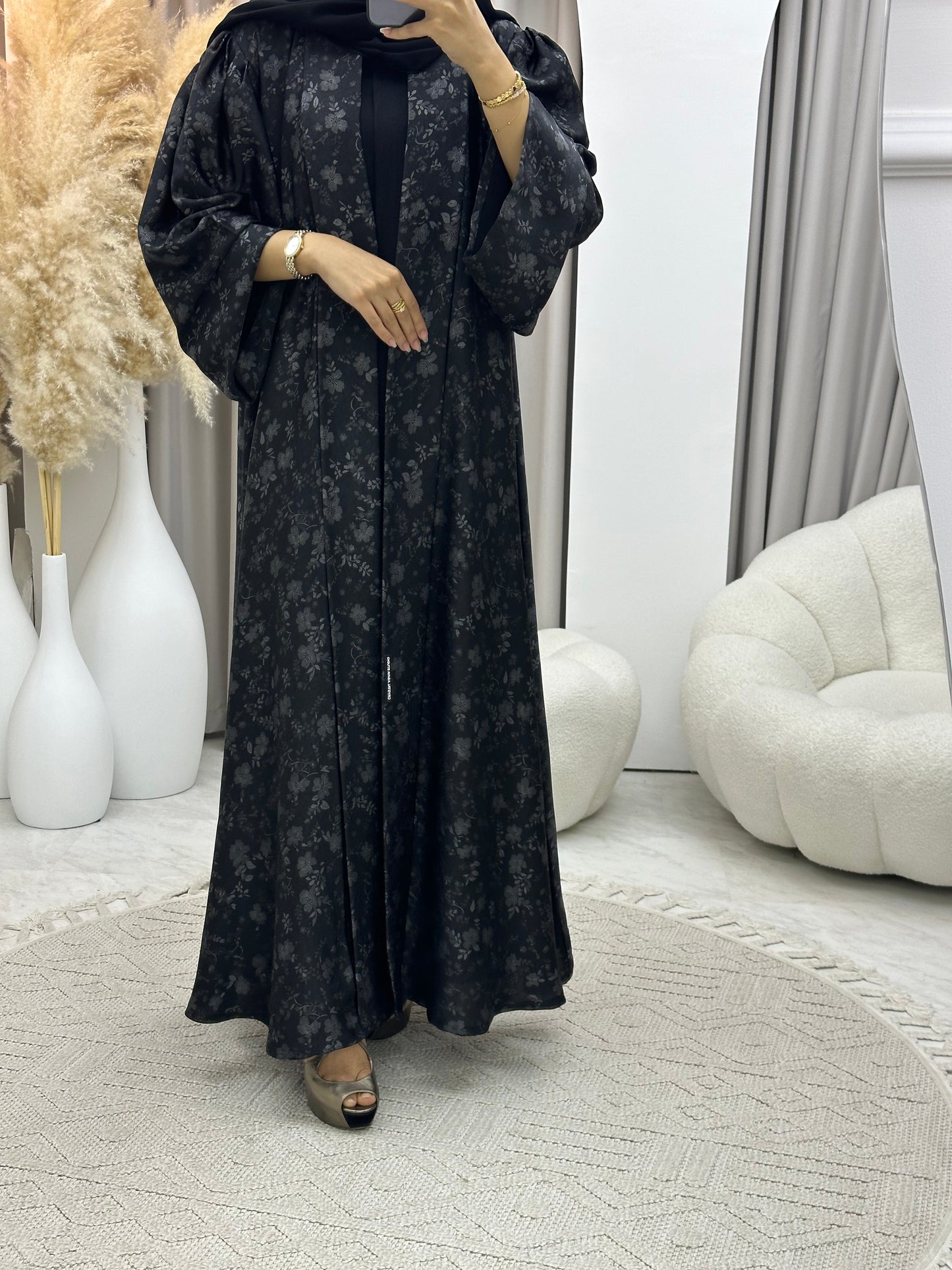 C 0493 Silver Metallic Printed Abaya