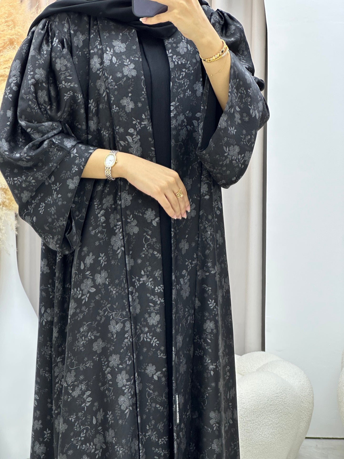 C 0493 Silver Metallic Printed Abaya