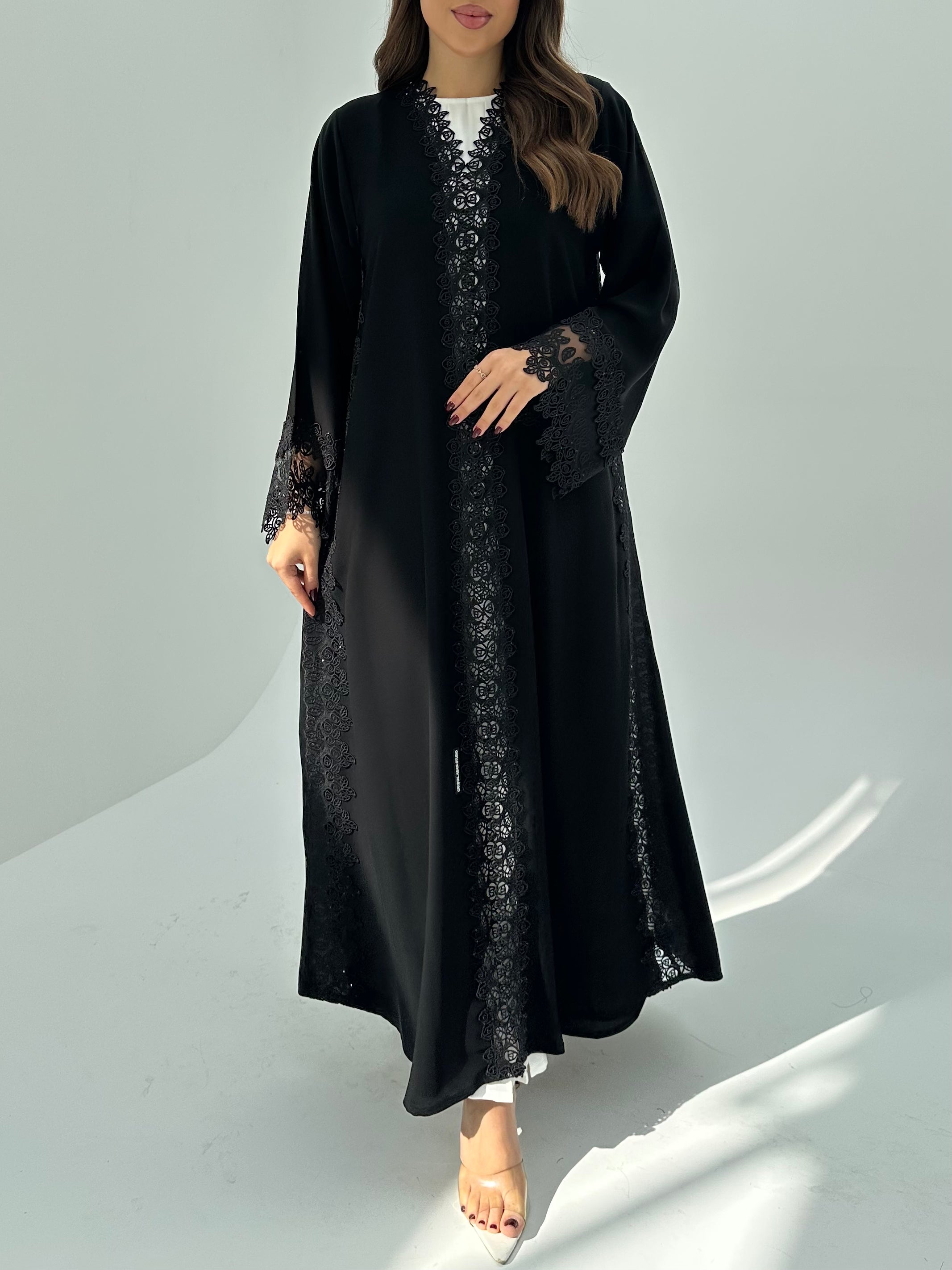 C 1675 Black Crystal Lace Abaya