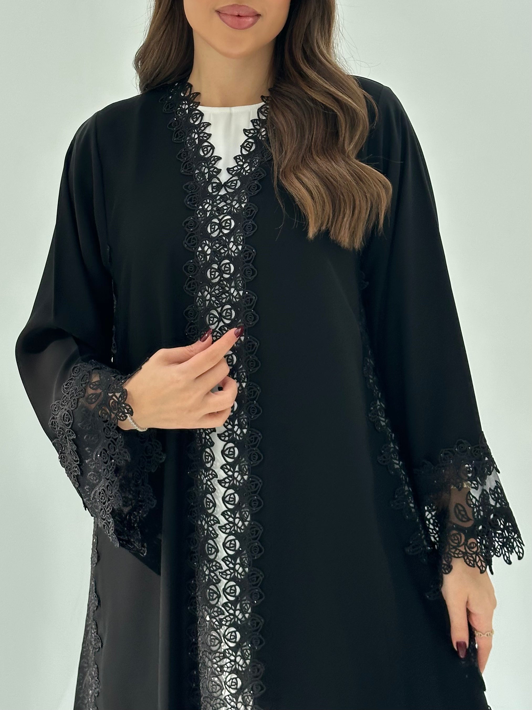 C 1675 Black Crystal Lace Abaya