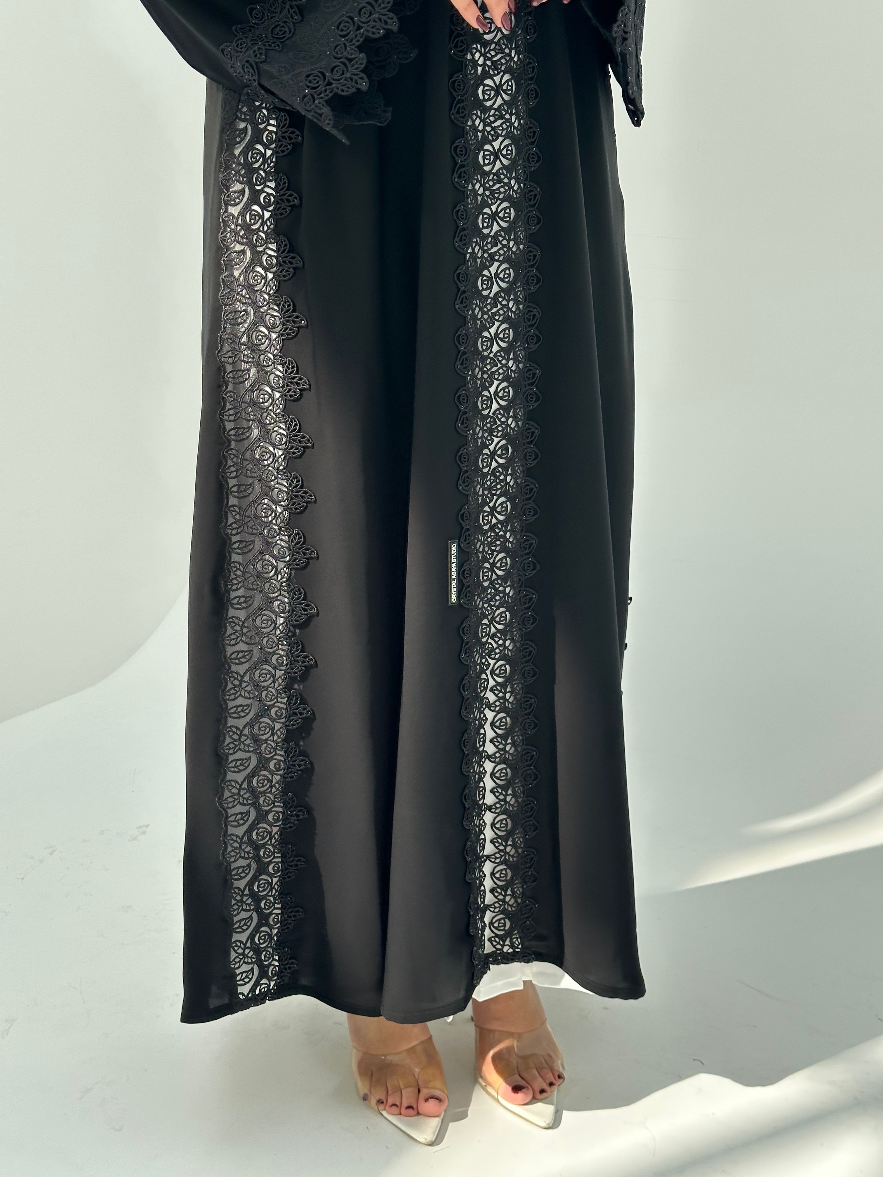 C 1675 Black Crystal Lace Abaya