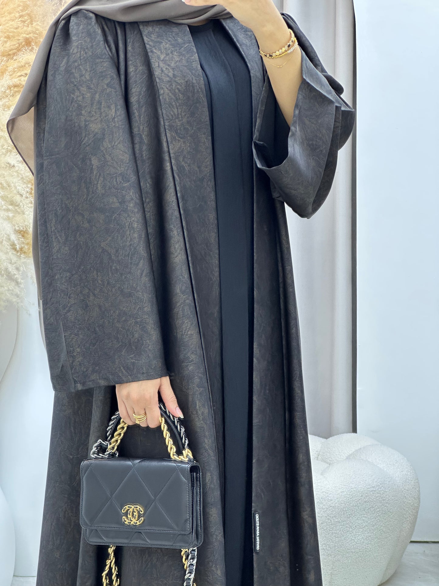 C 0497 Gold Metallic Printed Abaya