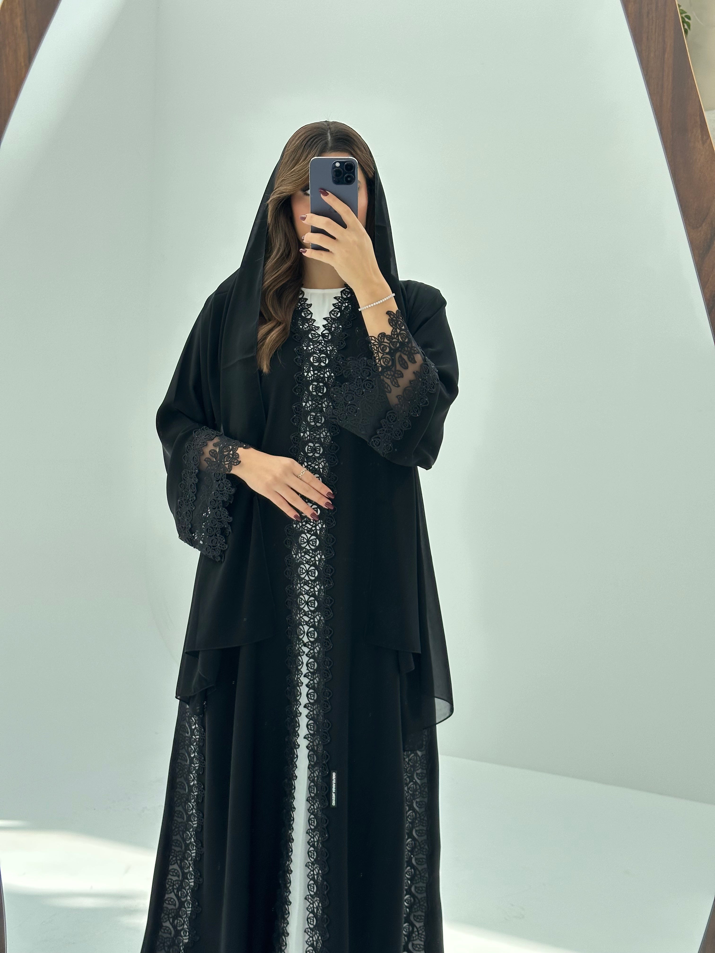 C 1675 Black Crystal Lace Abaya
