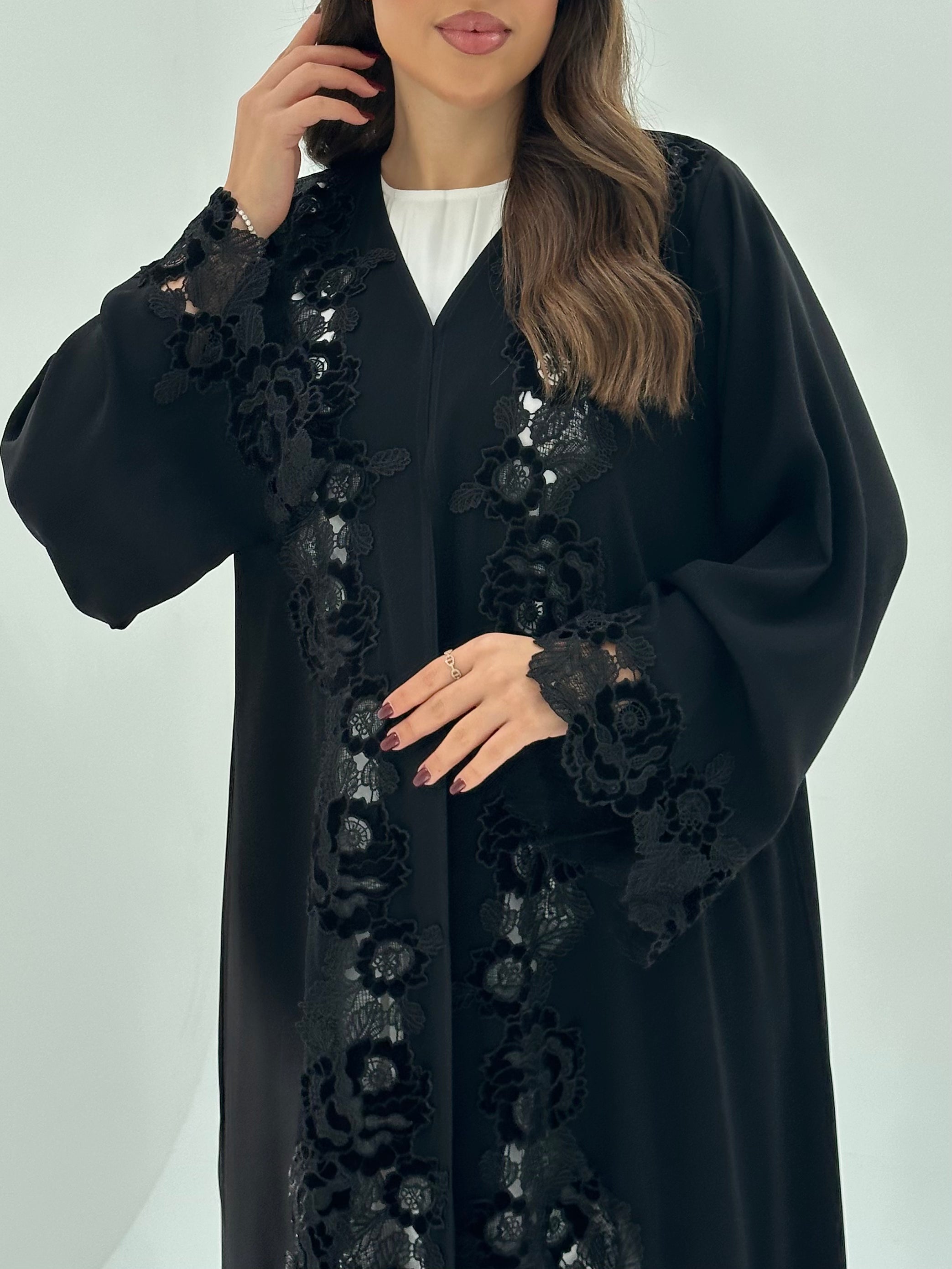 C 1676 Black Floral Lace Abaya