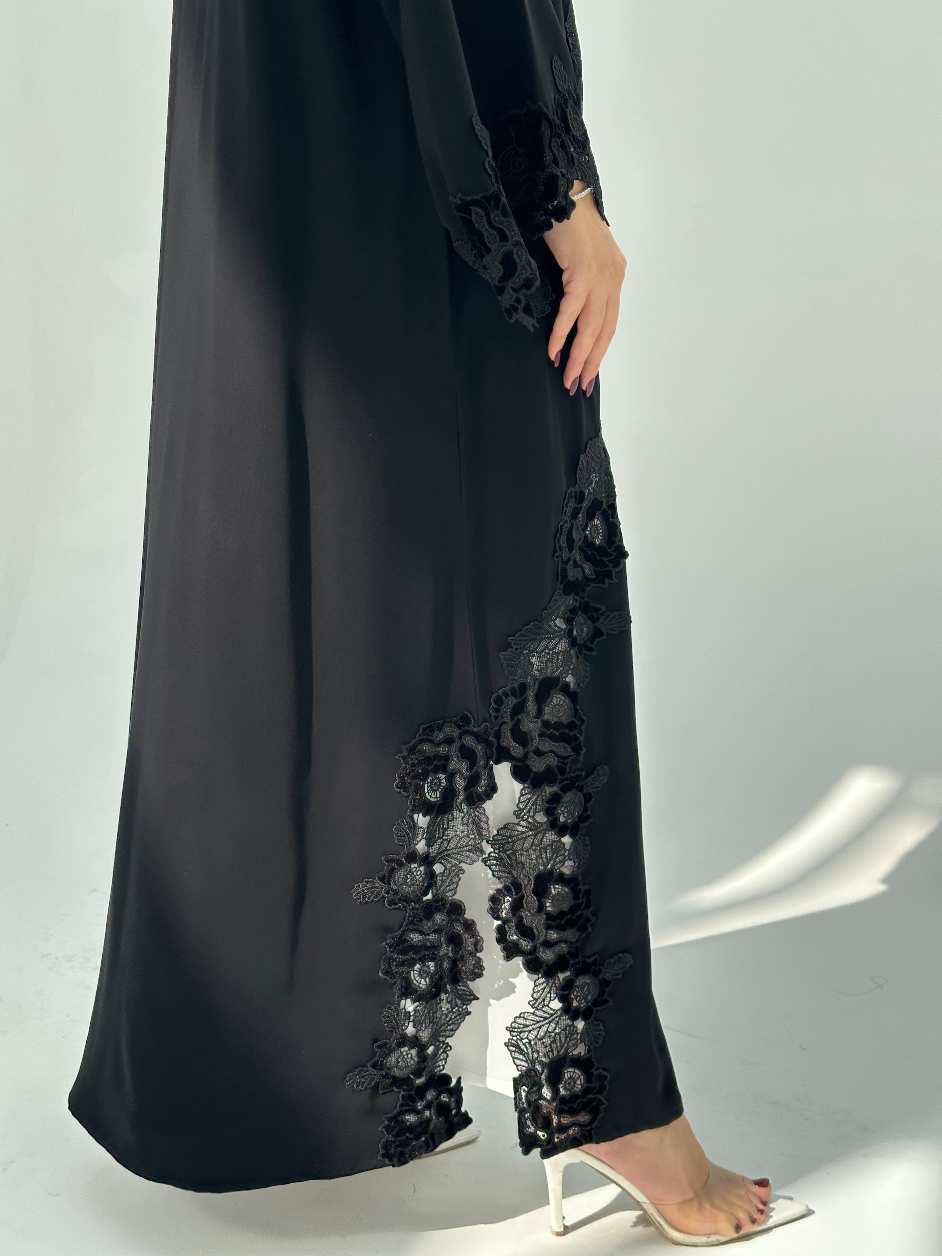 C 1676 Black Floral Lace Abaya
