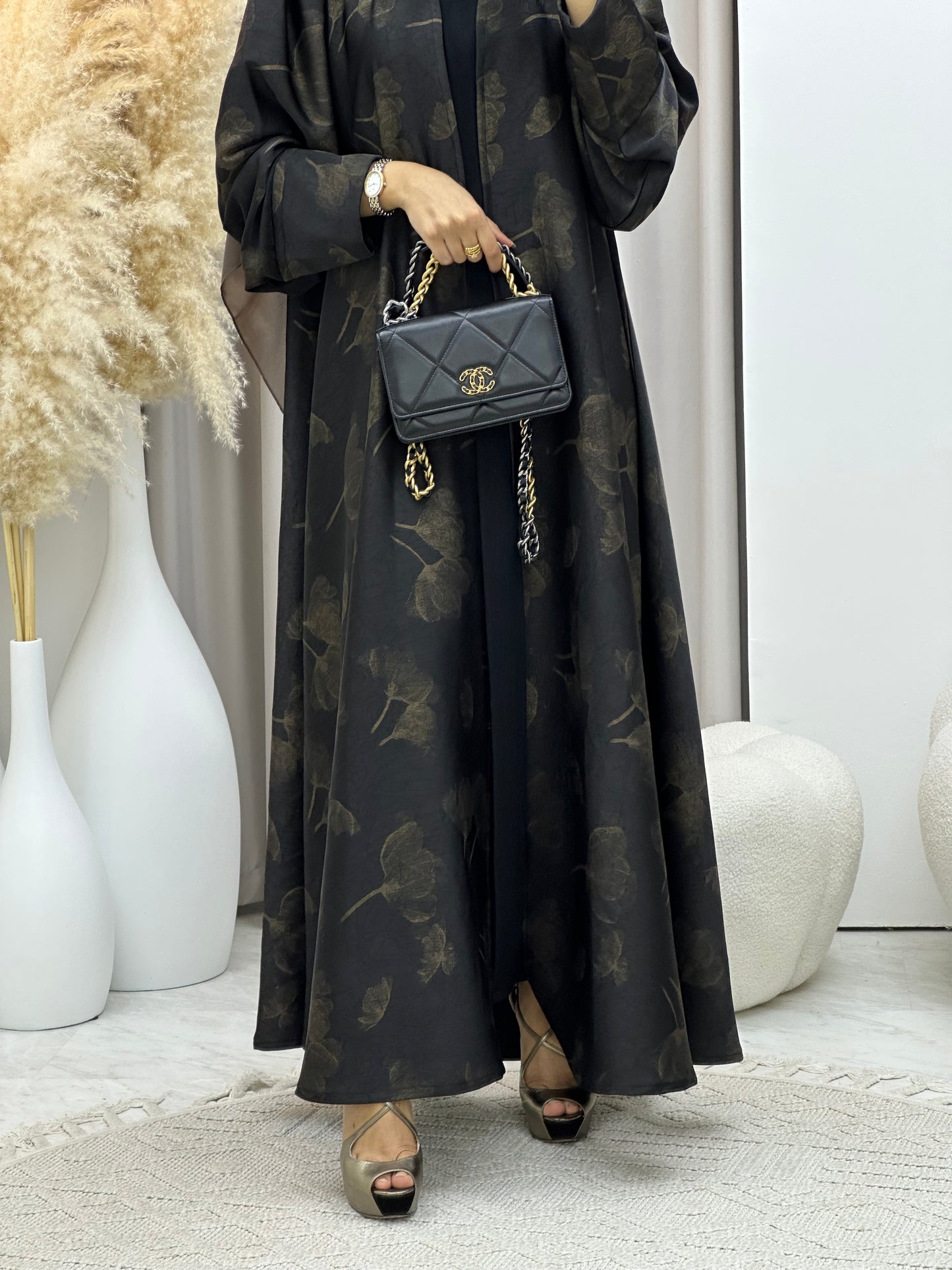 C 0498 Gold Metallic Printed Abaya