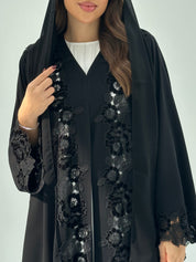 C 1676 Black Floral Lace Abaya
