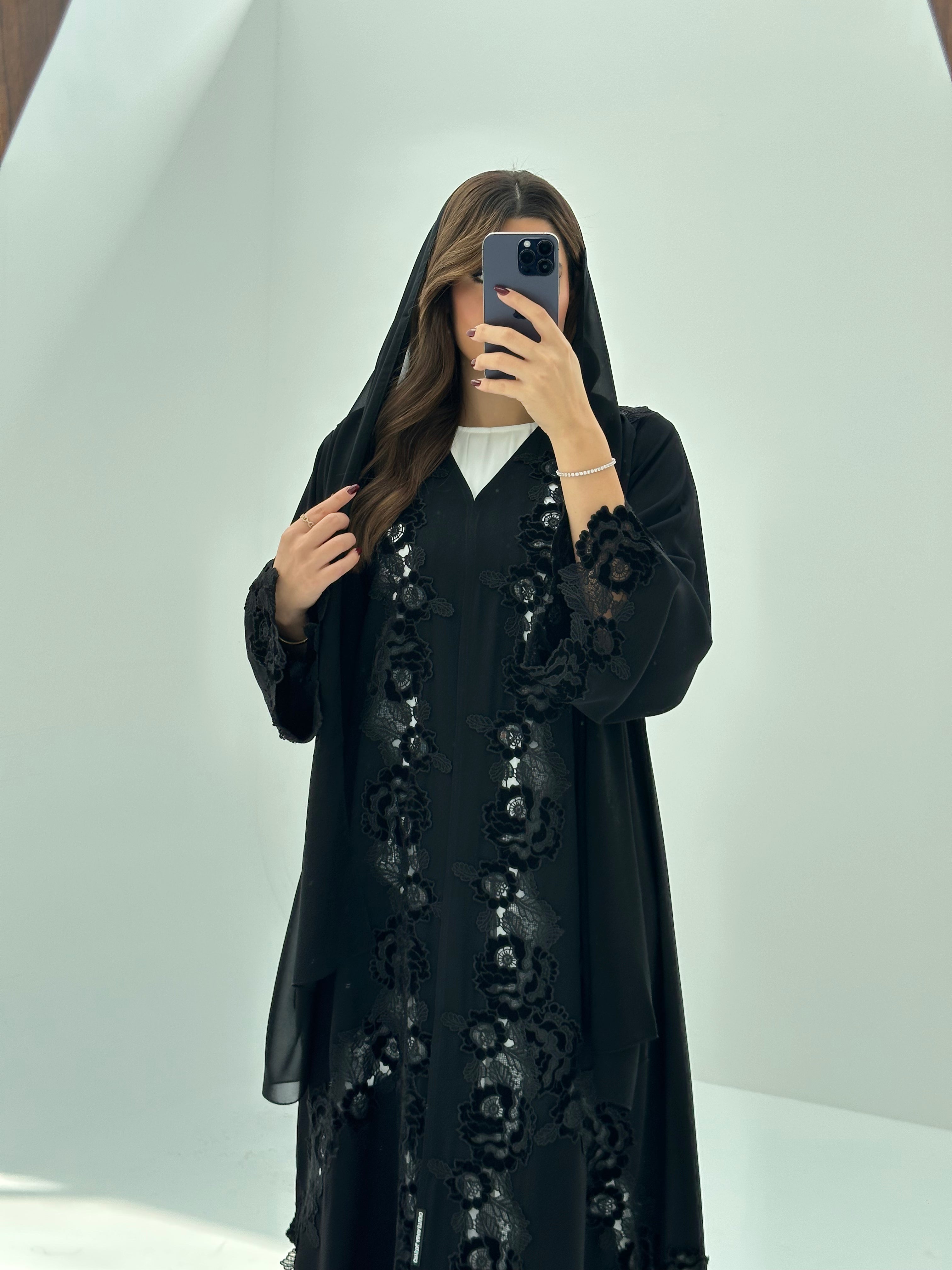 C 1676 Black Floral Lace Abaya