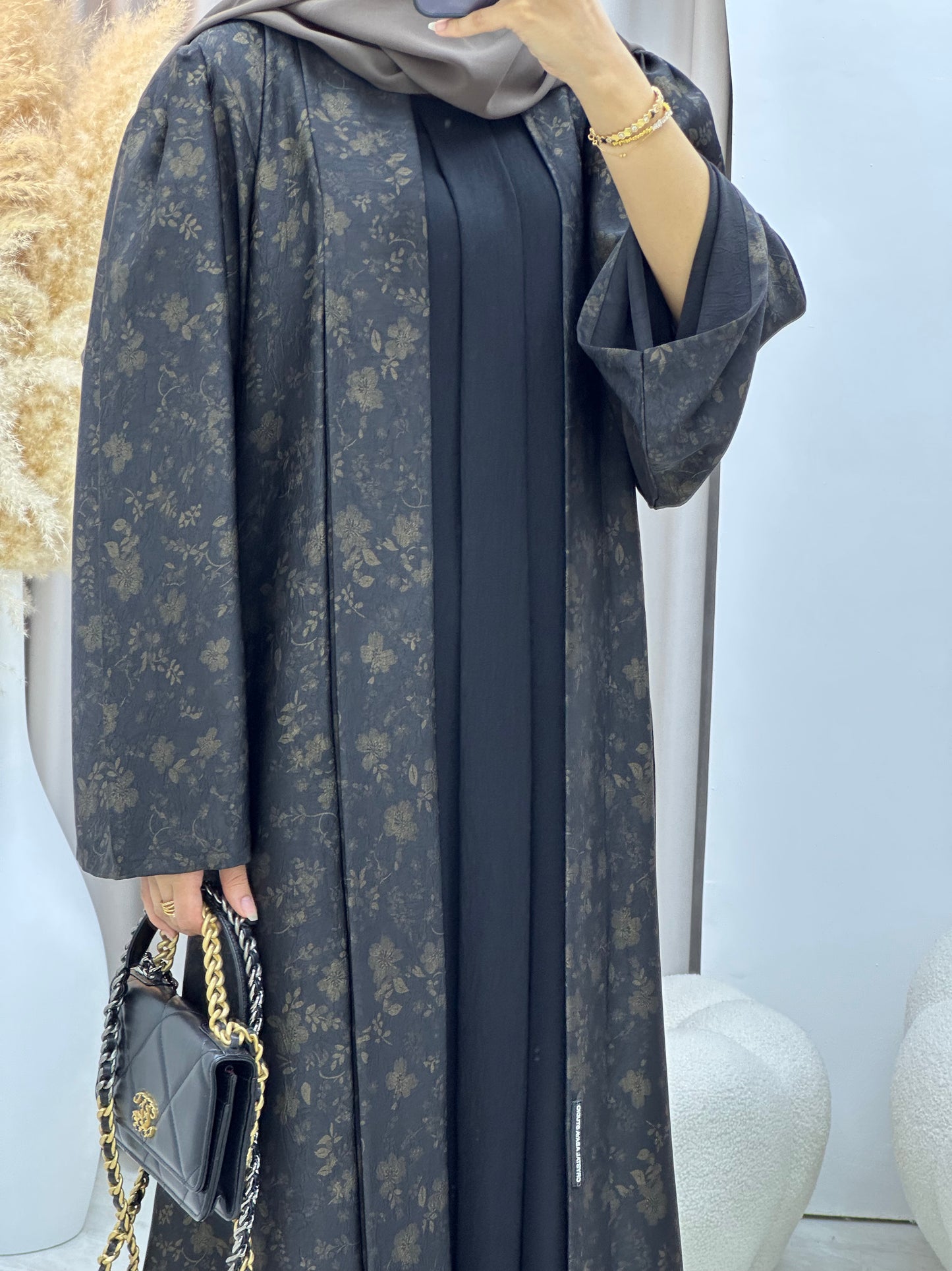 C 0499 Gold Metallic Printed Abaya