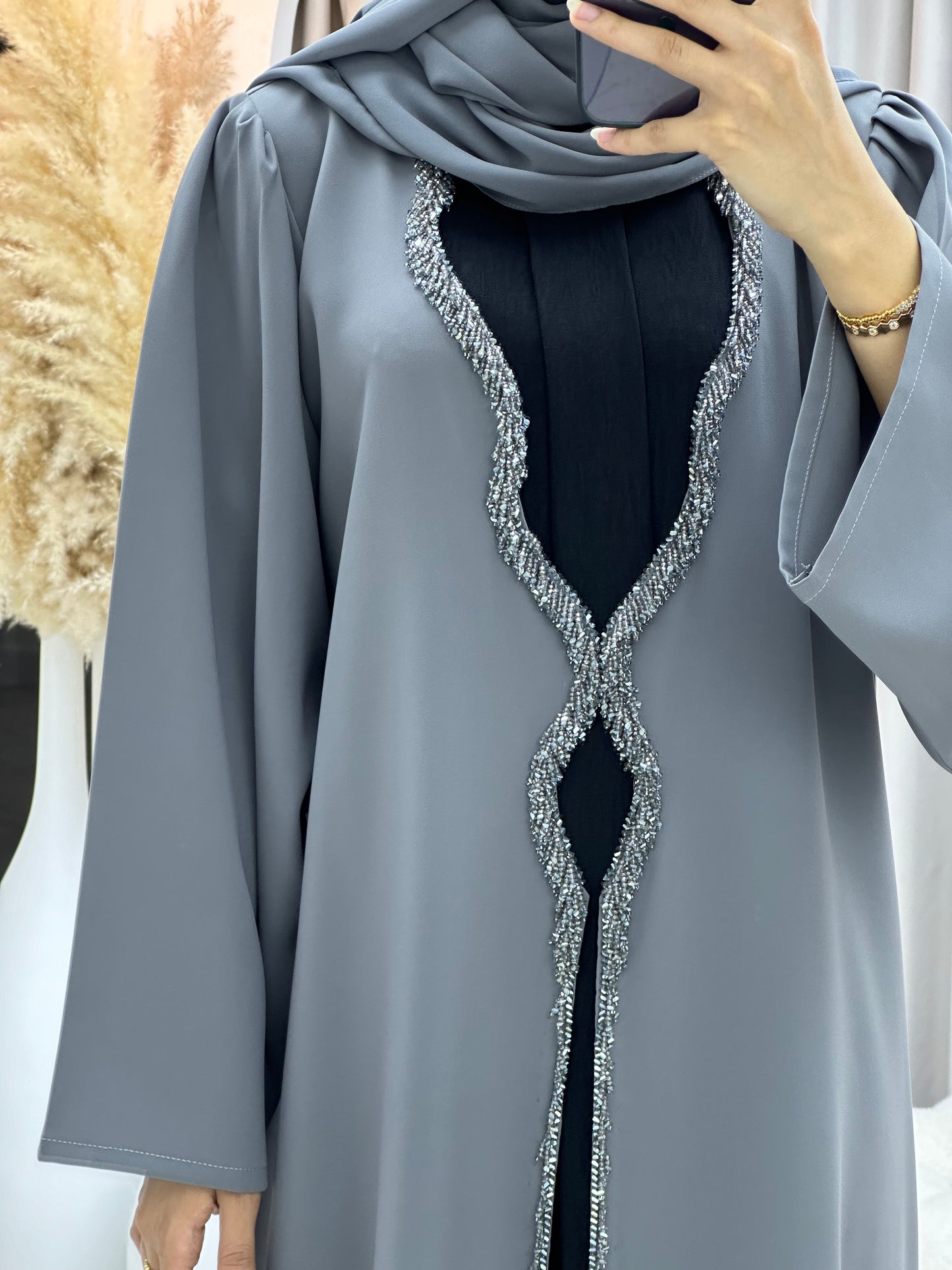 C 0278 Grey Beaded Abaya