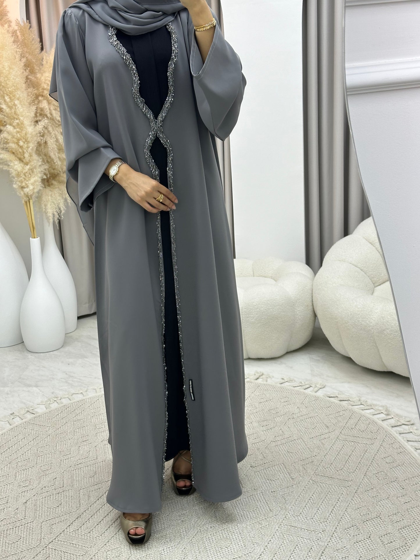 C 0278 Grey Beaded Abaya