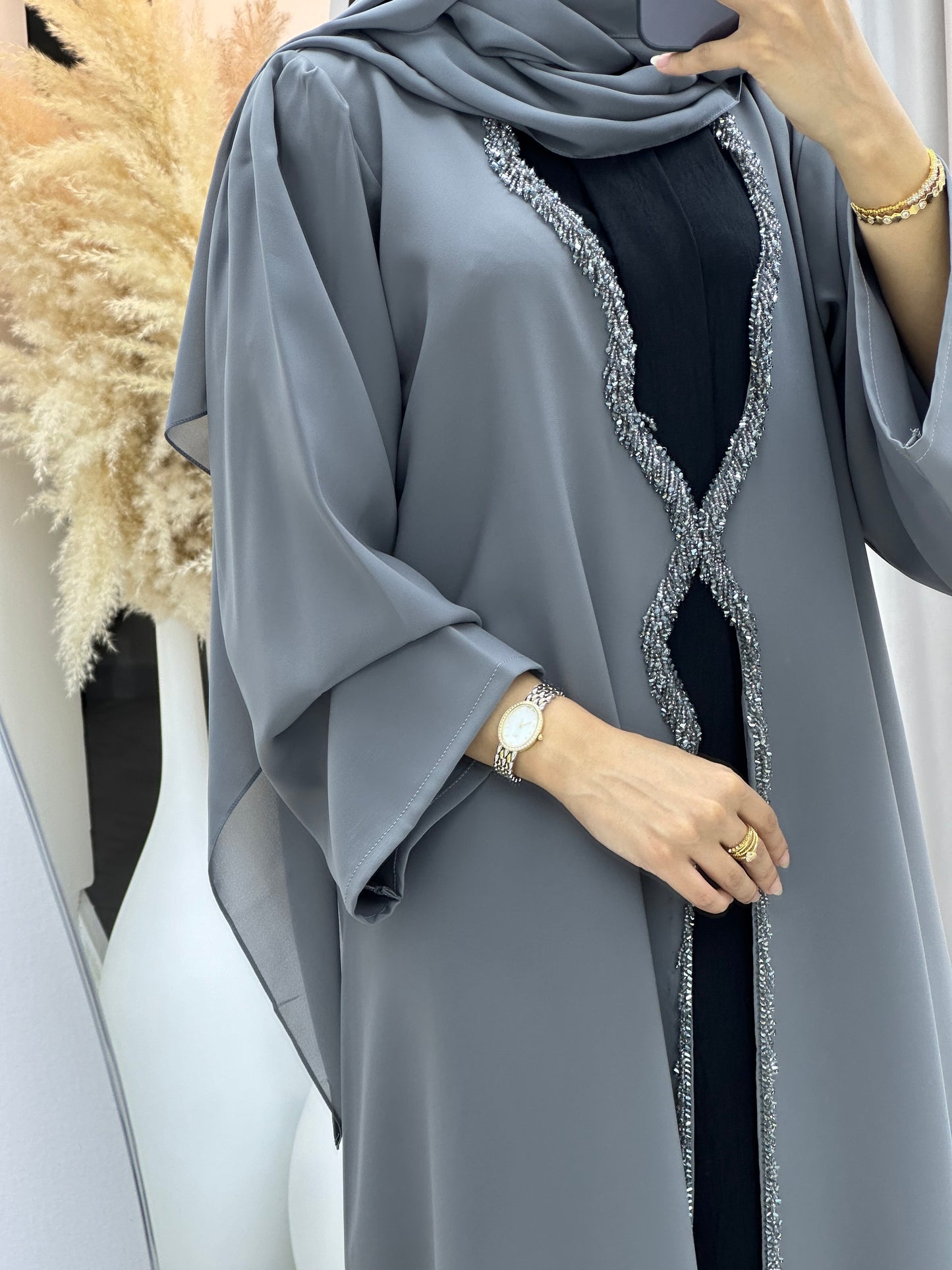 C 0278 Grey Beaded Abaya