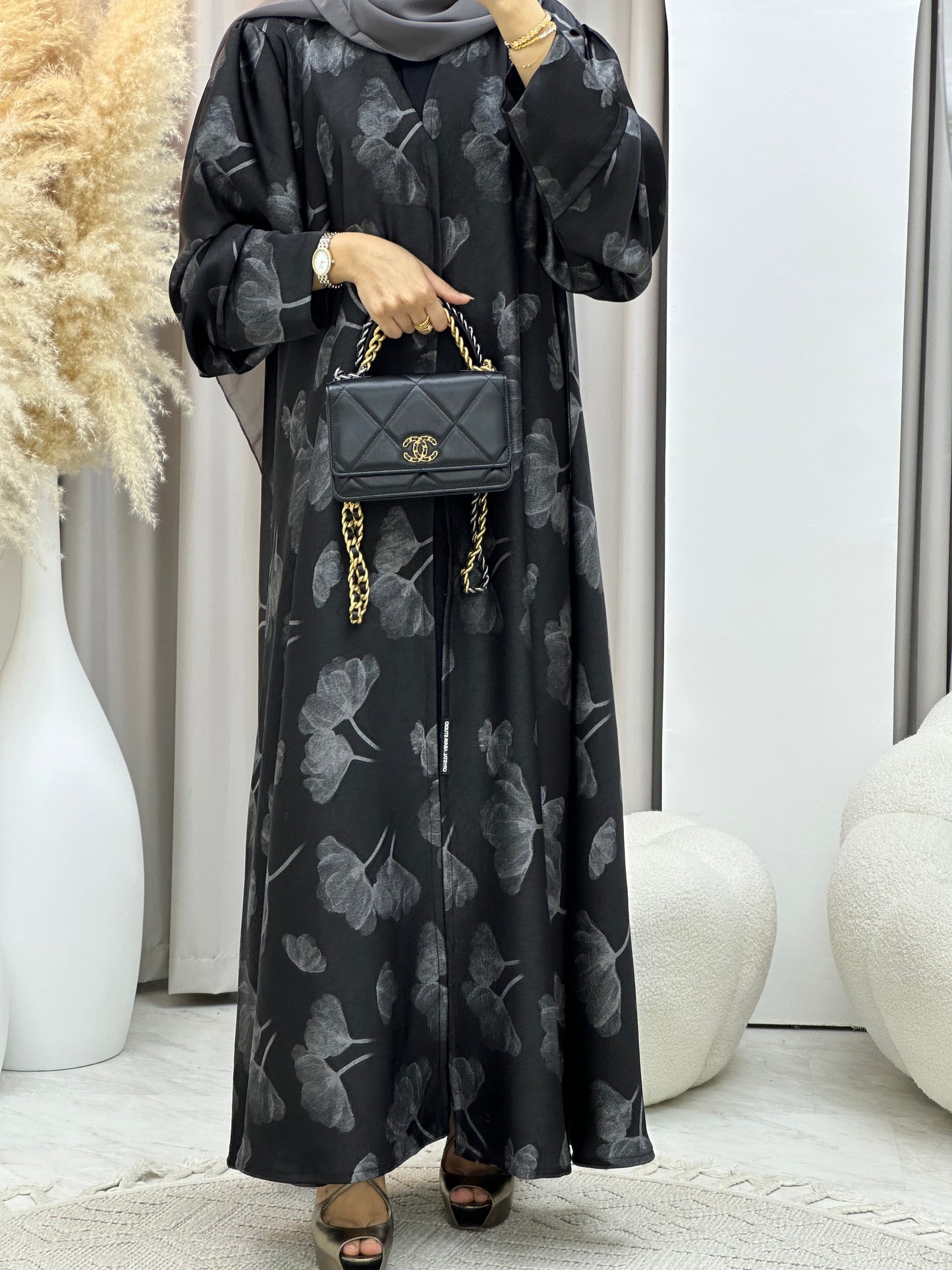 C 0494 Silver Metallic Printed Abaya