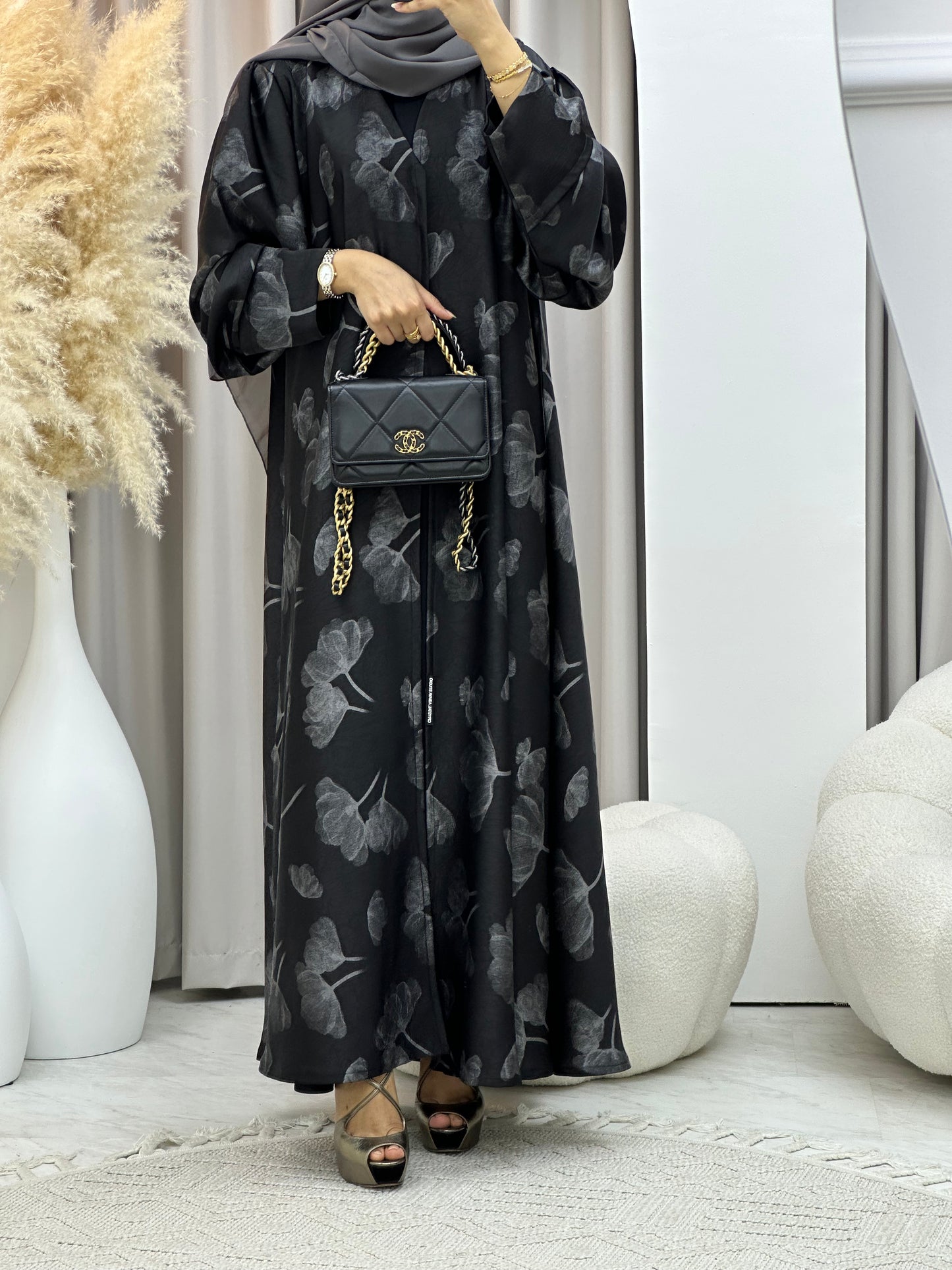 C 0494 Silver Metallic Printed Abaya