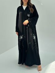 C 1678 Black Floral Beaded Abaya