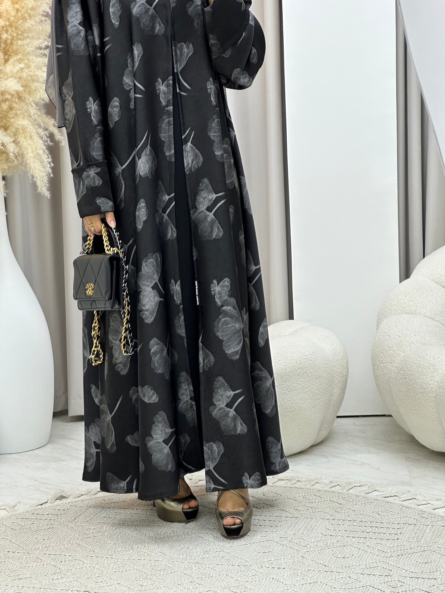 C 0494 Silver Metallic Printed Abaya