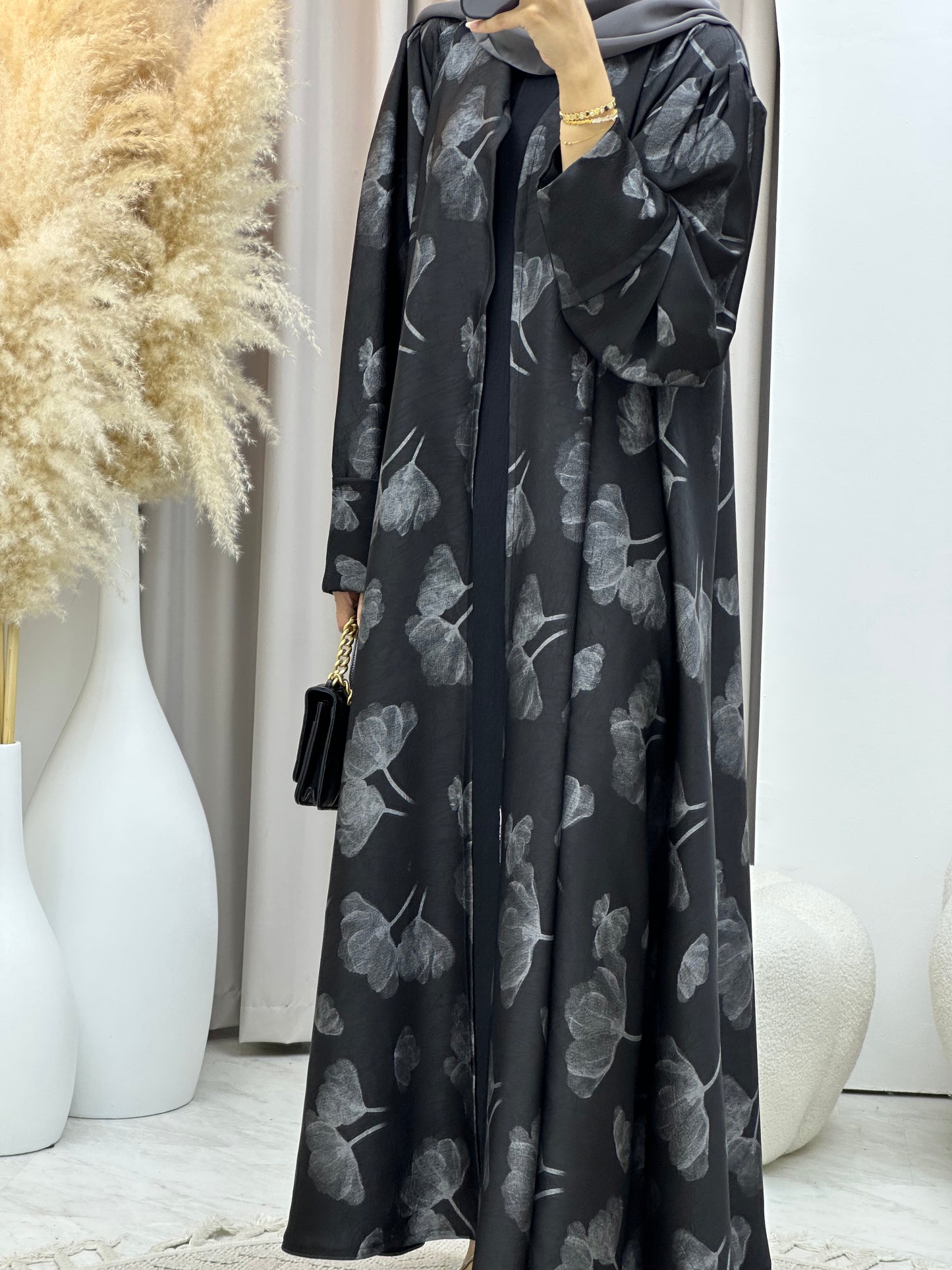 C 0494 Silver Metallic Printed Abaya