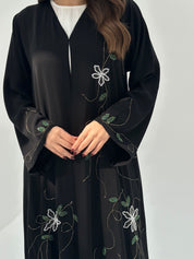 C 1678 Black Floral Beaded Abaya