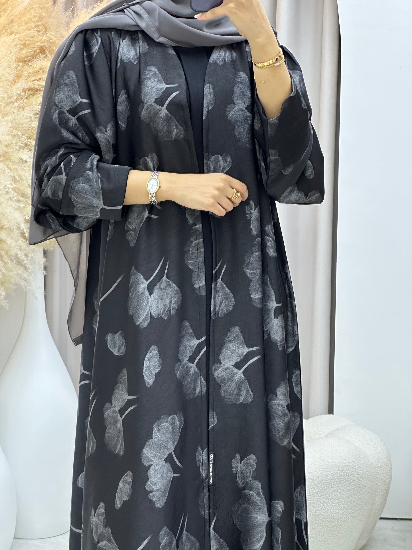 C 0494 Silver Metallic Printed Abaya