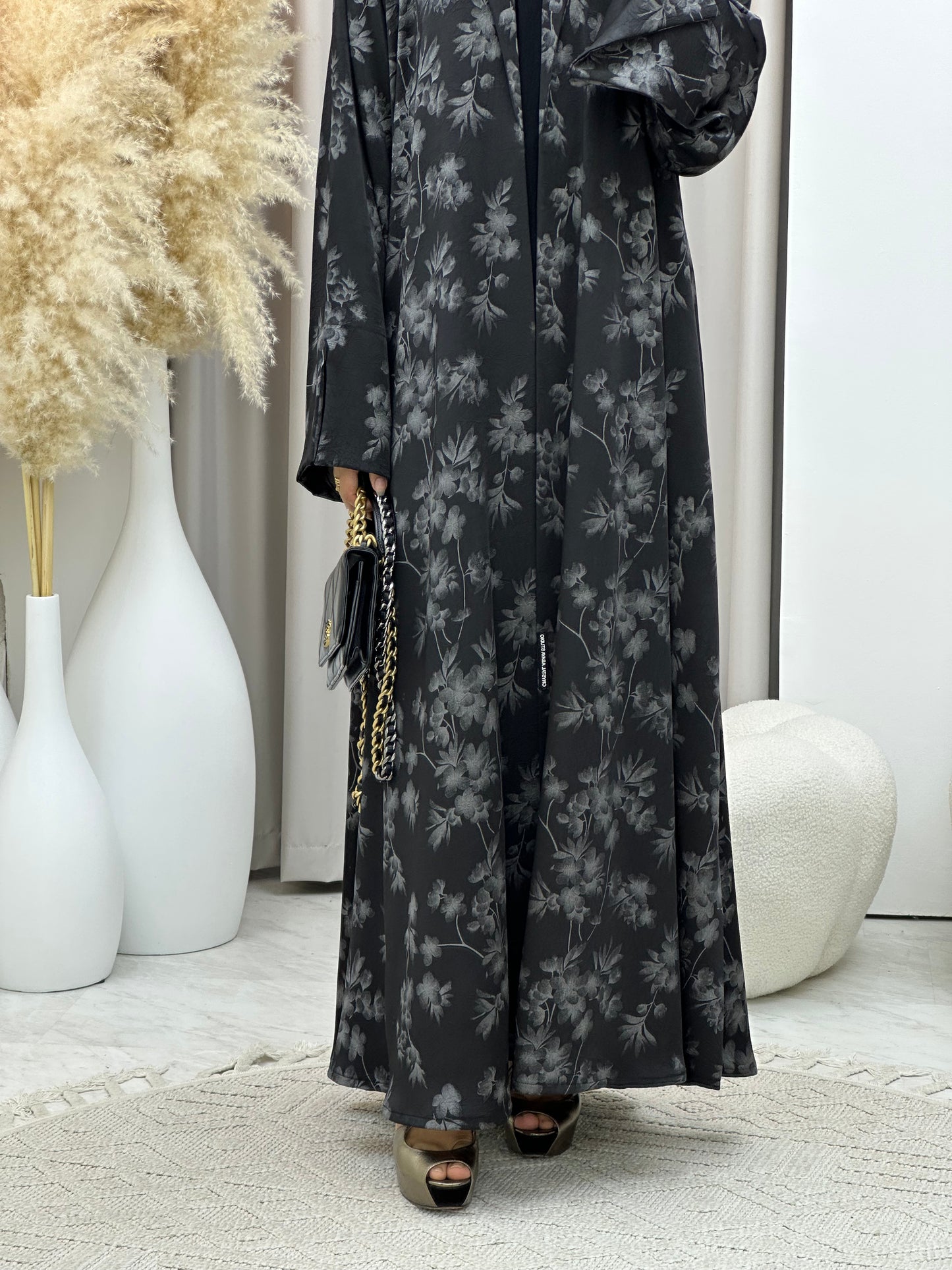 C 0495 Silver Metallic Printed Abaya