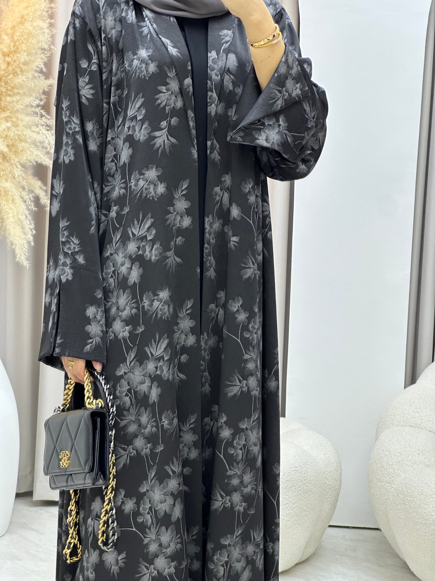 C 0495 Silver Metallic Printed Abaya