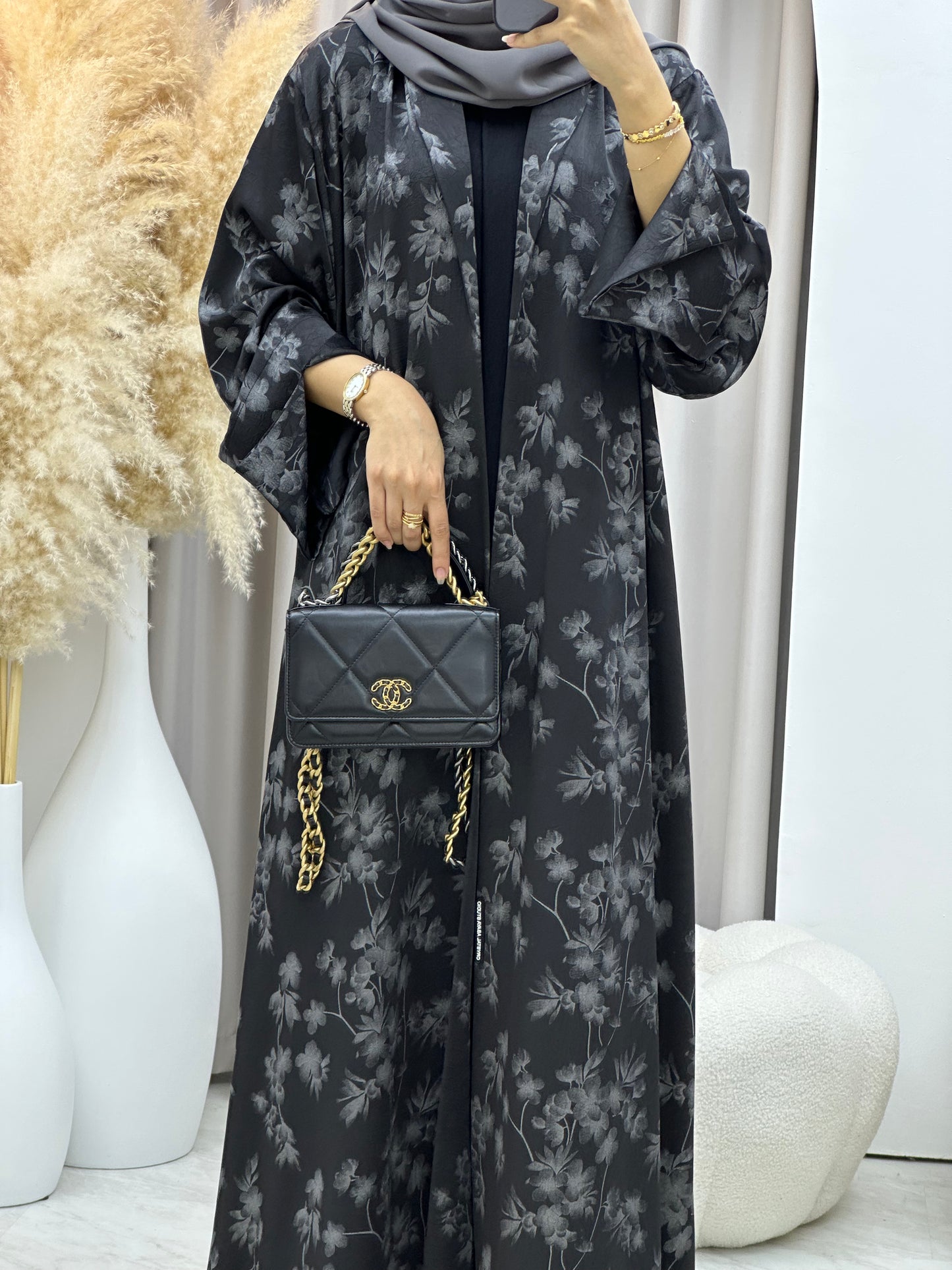 C 0495 Silver Metallic Printed Abaya