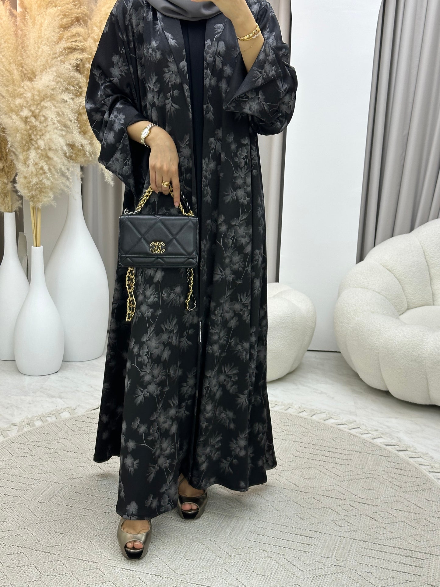 C 0495 Silver Metallic Printed Abaya