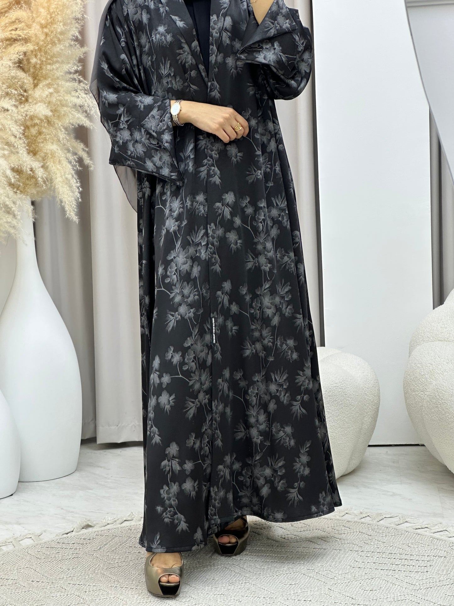 C 0495 Silver Metallic Printed Abaya