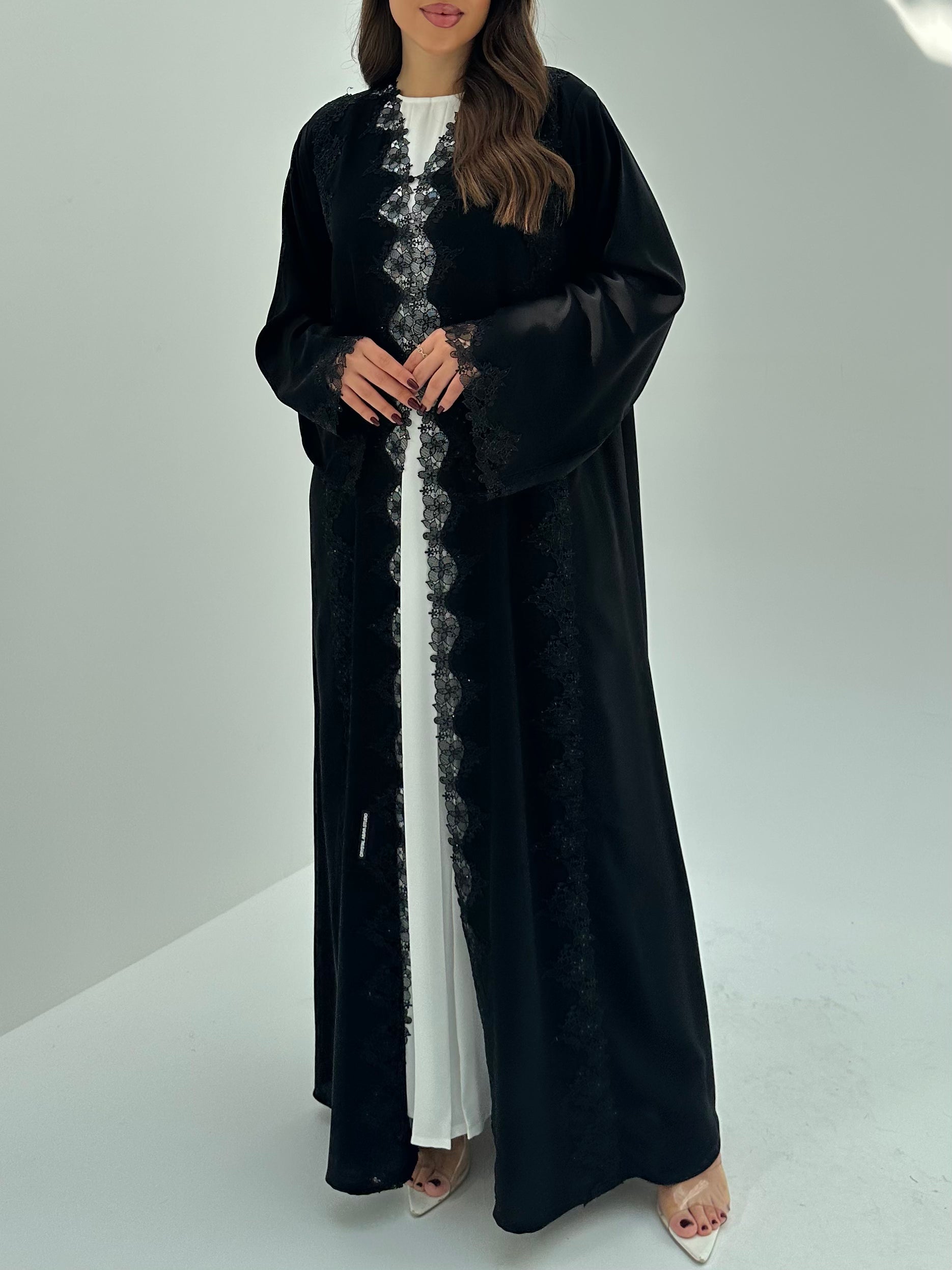 C 1681 Black Crystal Lace Abaya