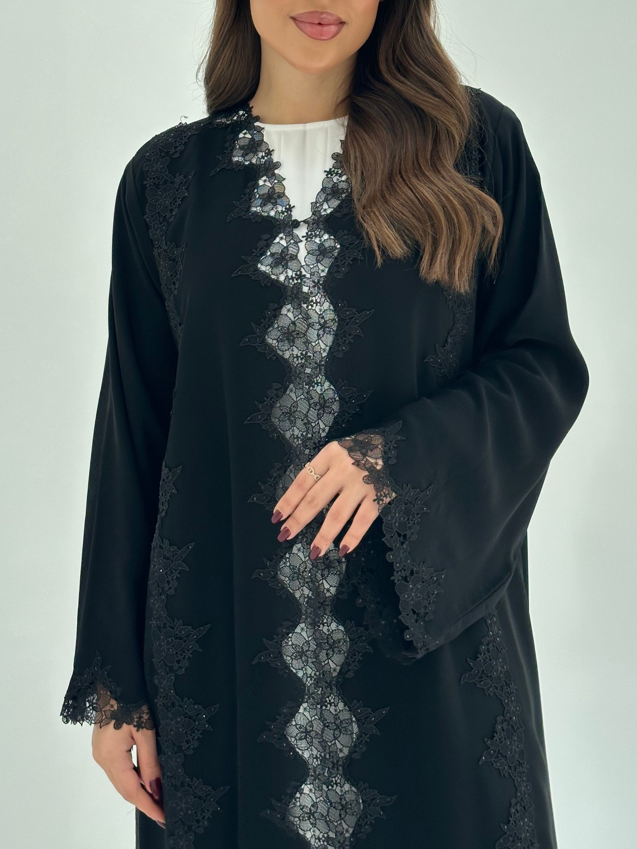 C 1681 Black Crystal Lace Abaya