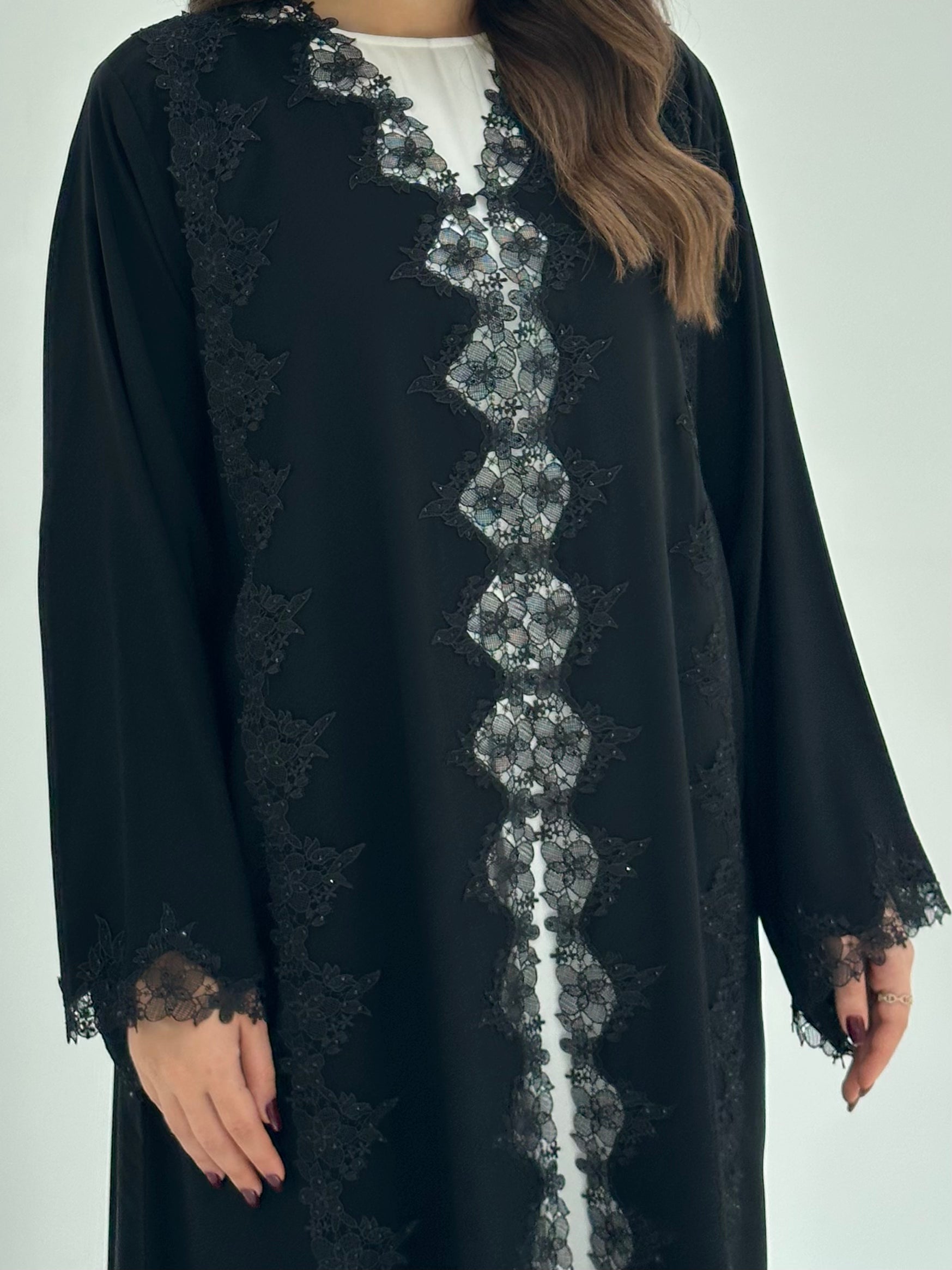C 1681 Black Crystal Lace Abaya