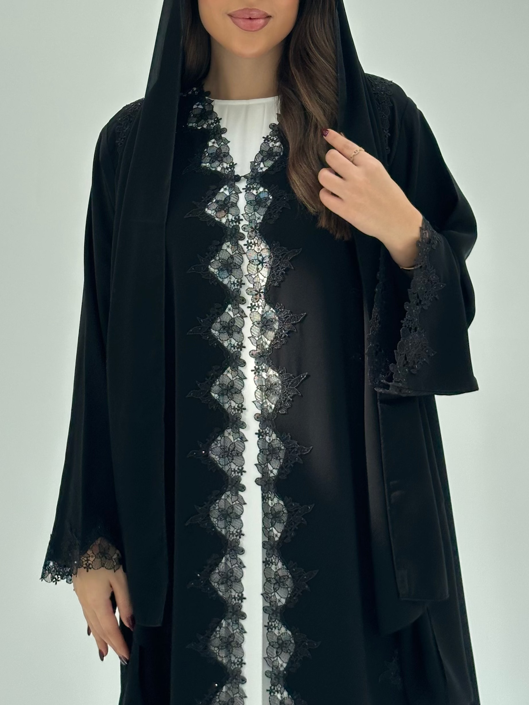 C 1681 Black Crystal Lace Abaya