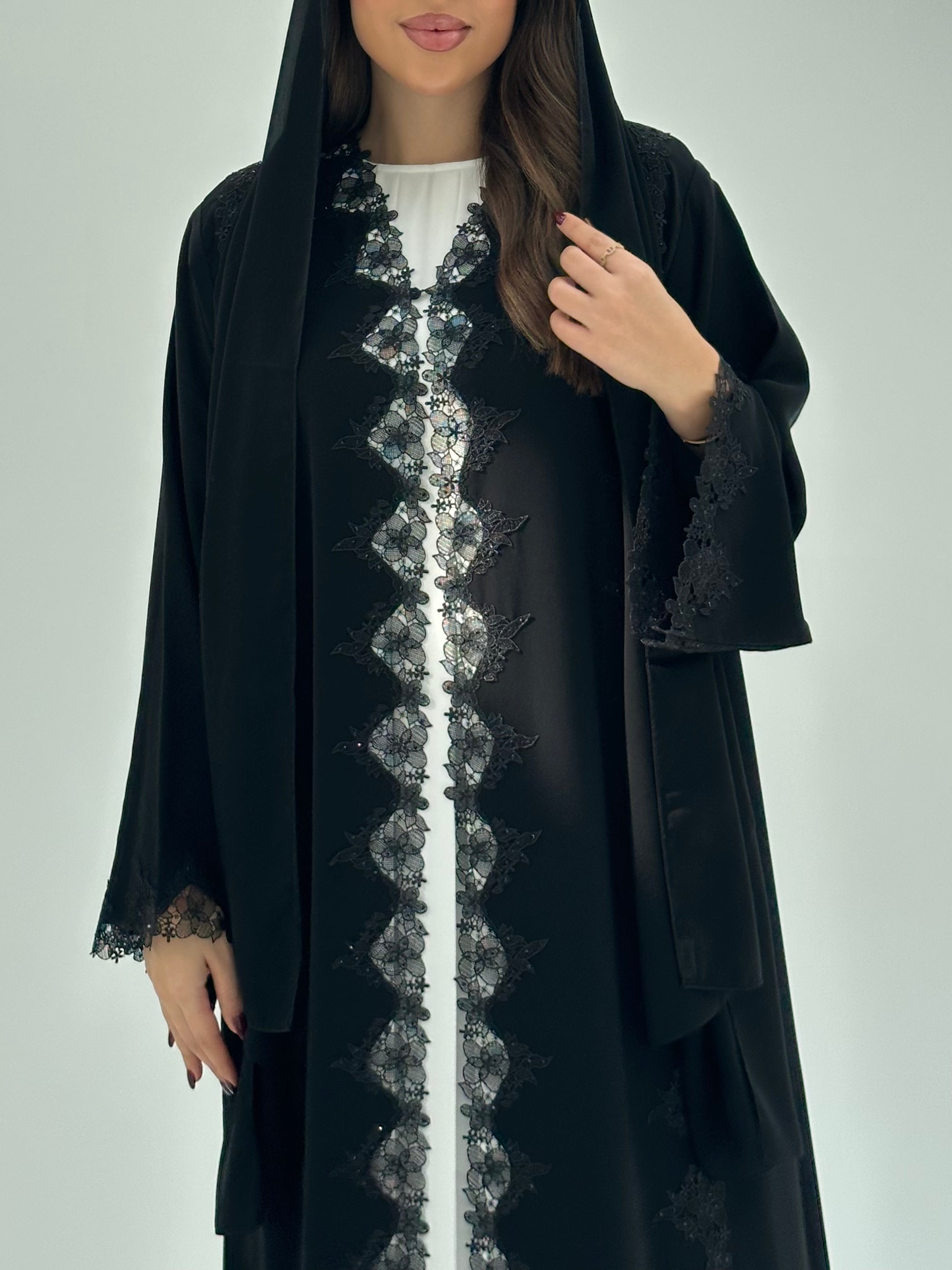 C 1681 Black Crystal Lace Abaya
