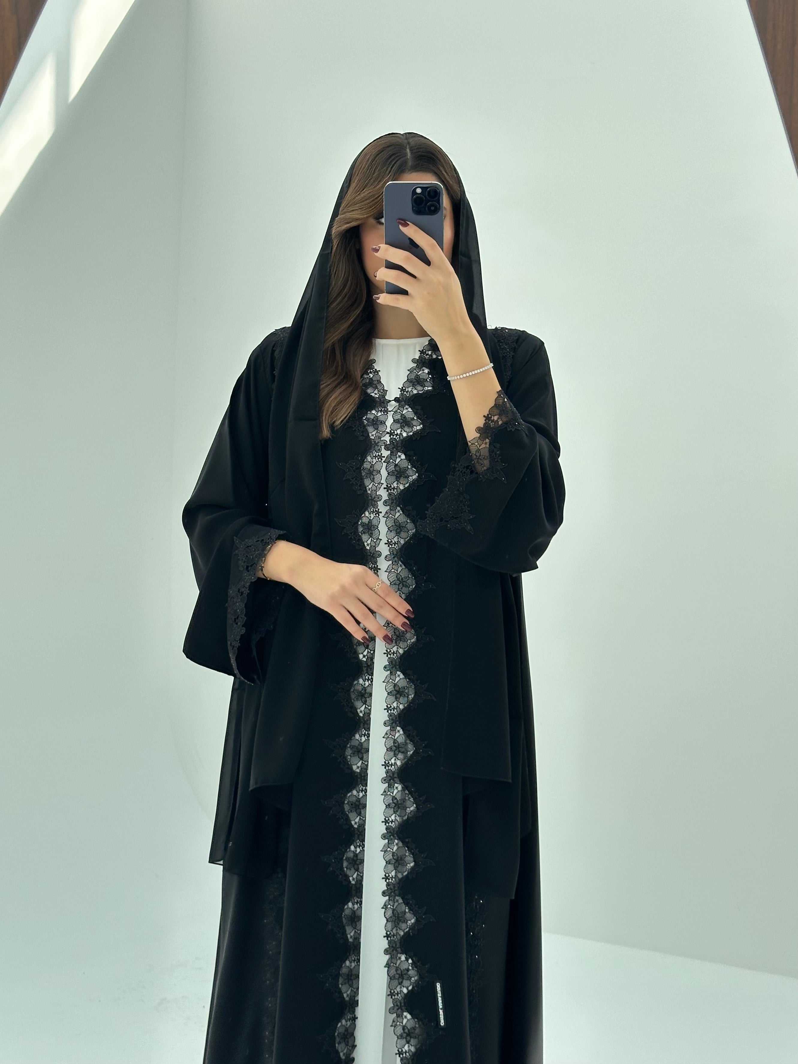 C 1681 Black Crystal Lace Abaya
