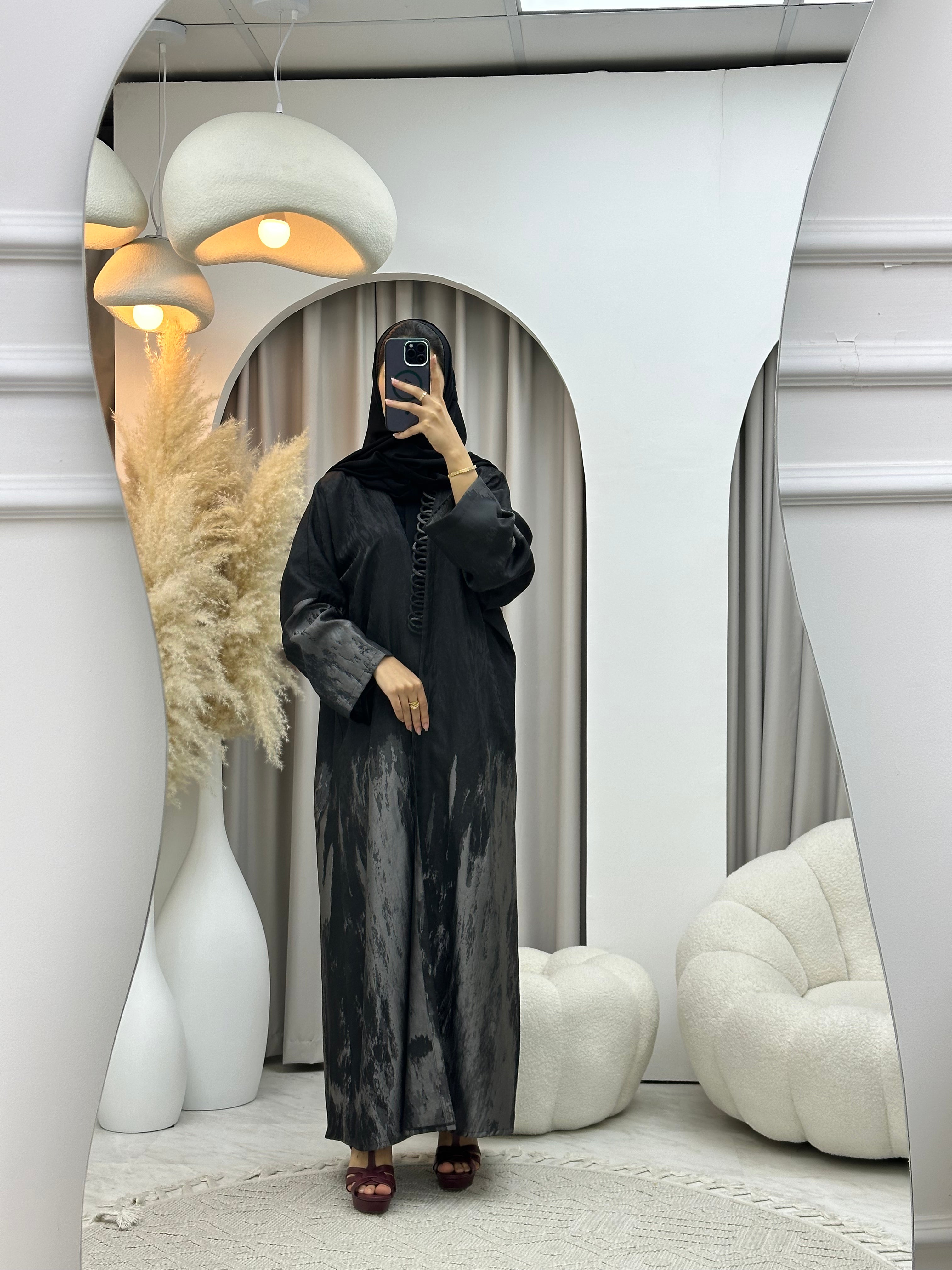 C RTW-U 0536 Black Silver Jacquard Abaya
