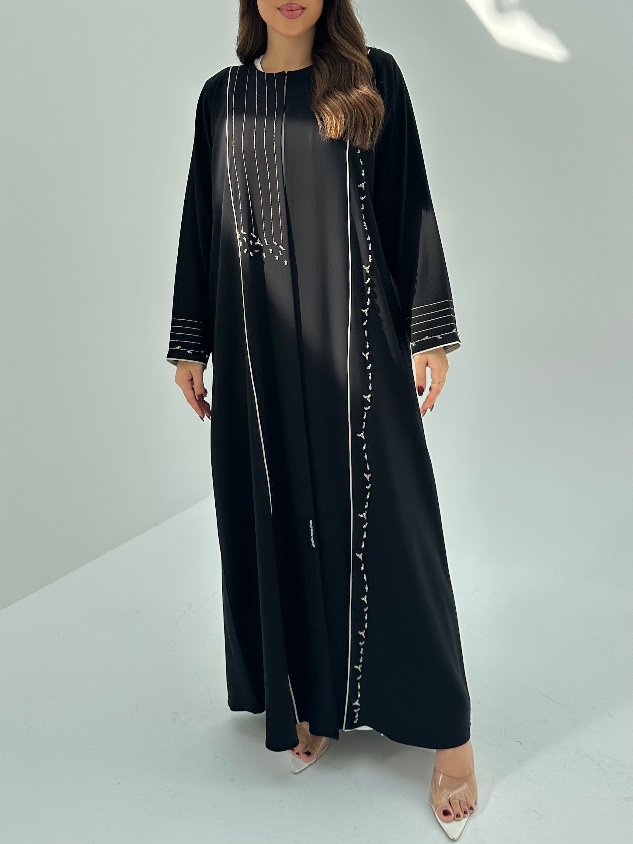C 1682 Black Embroidered Beaded Abaya