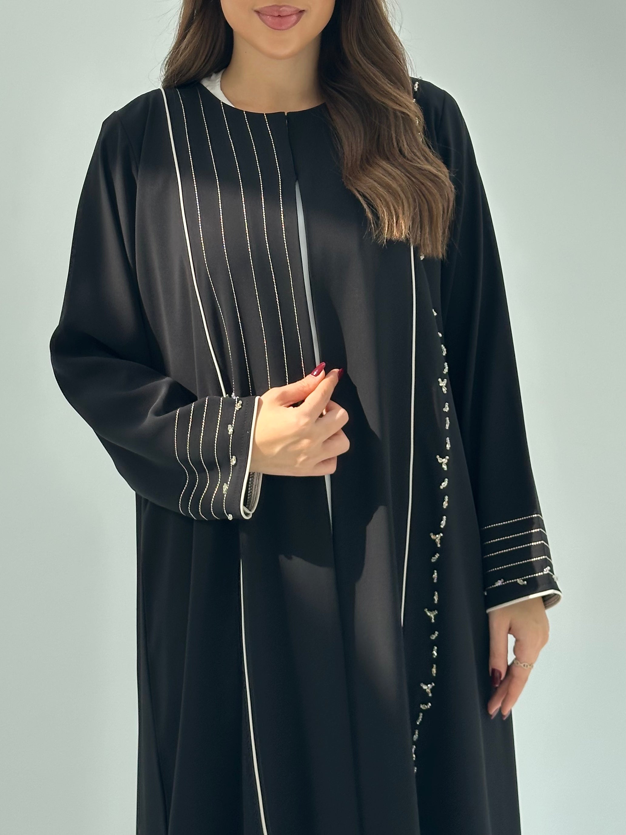 C 1682 Black Embroidered Beaded Abaya