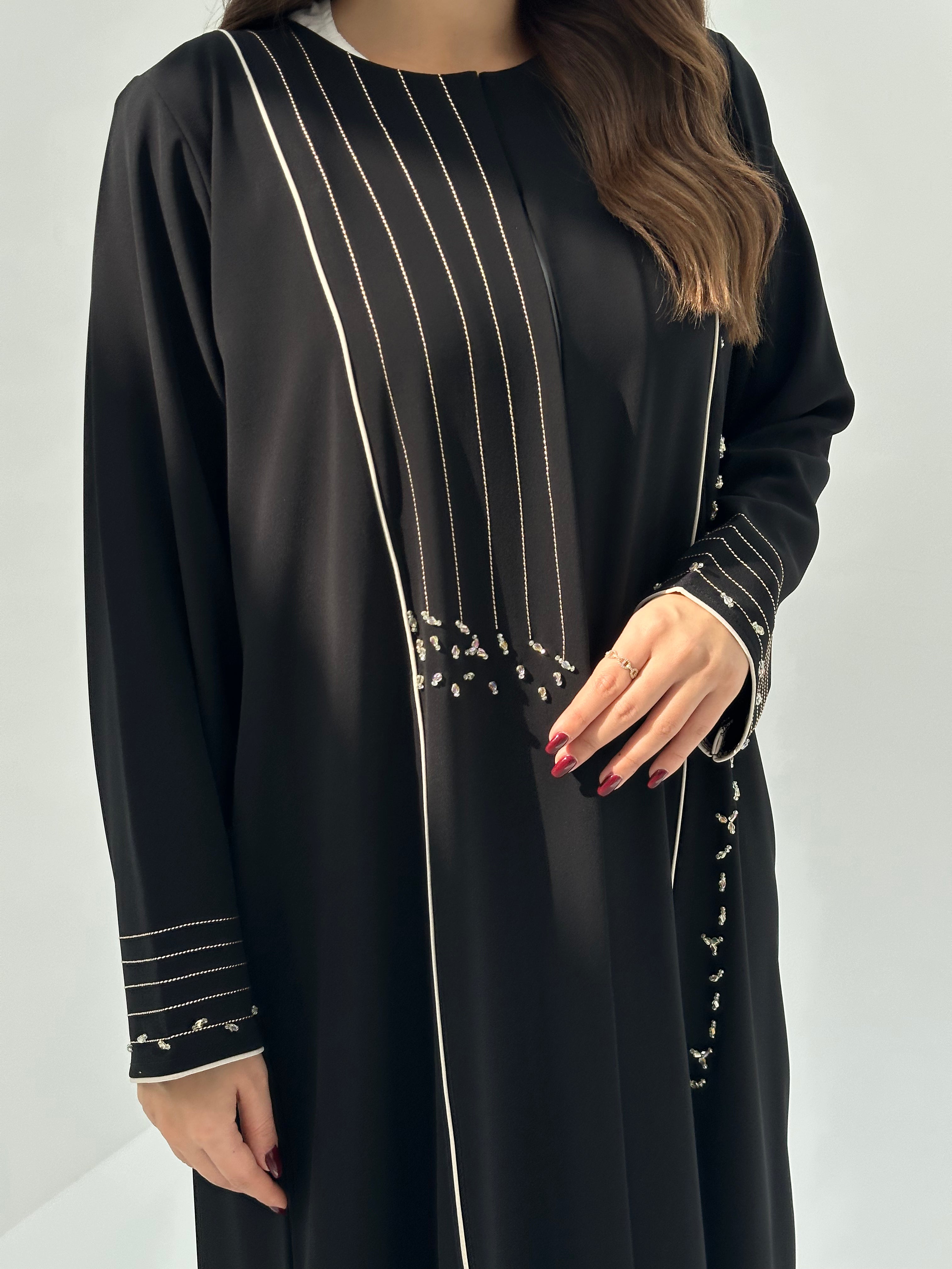 C 1682 Black Embroidered Beaded Abaya