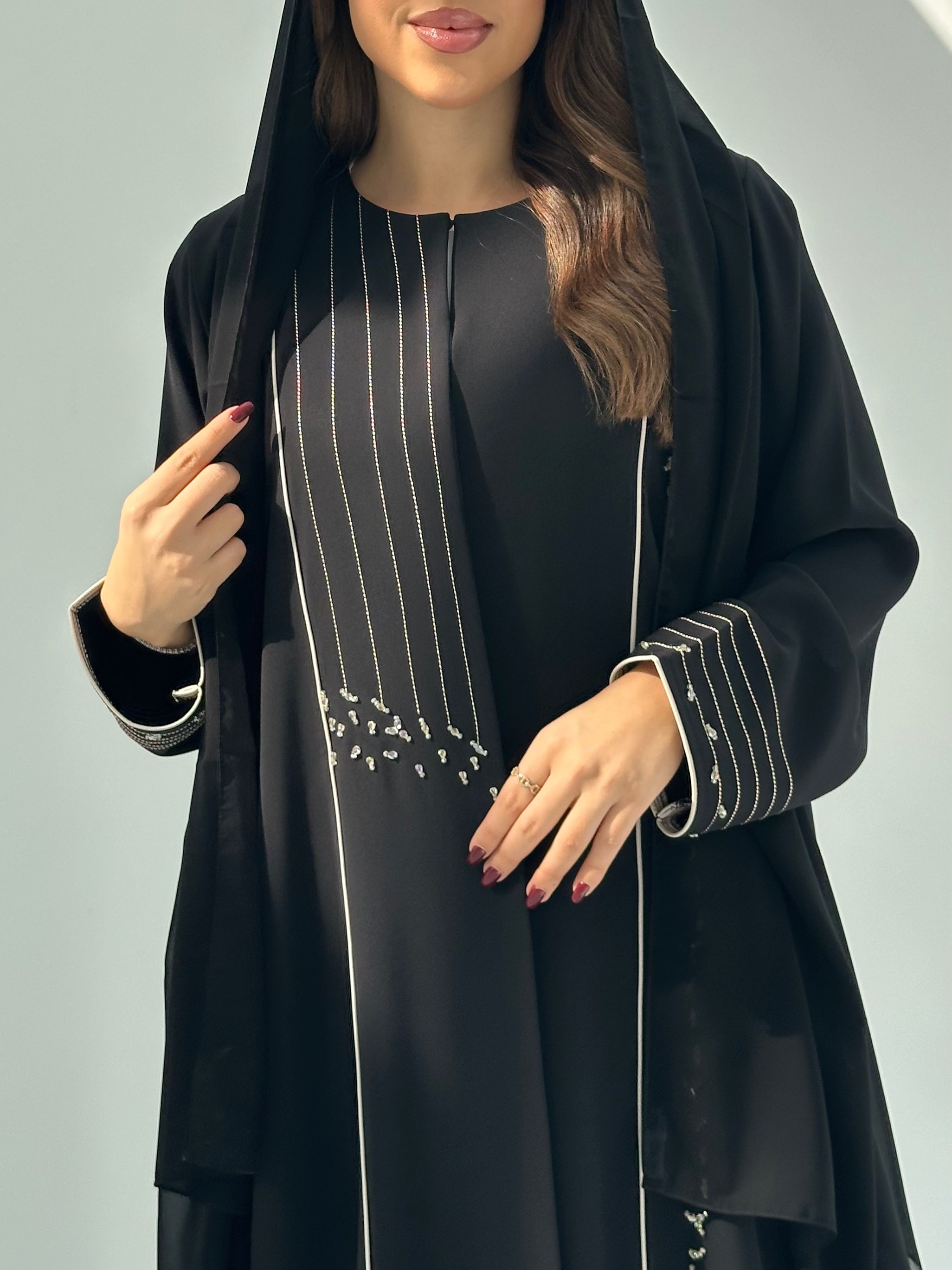 C 1682 Black Embroidered Beaded Abaya