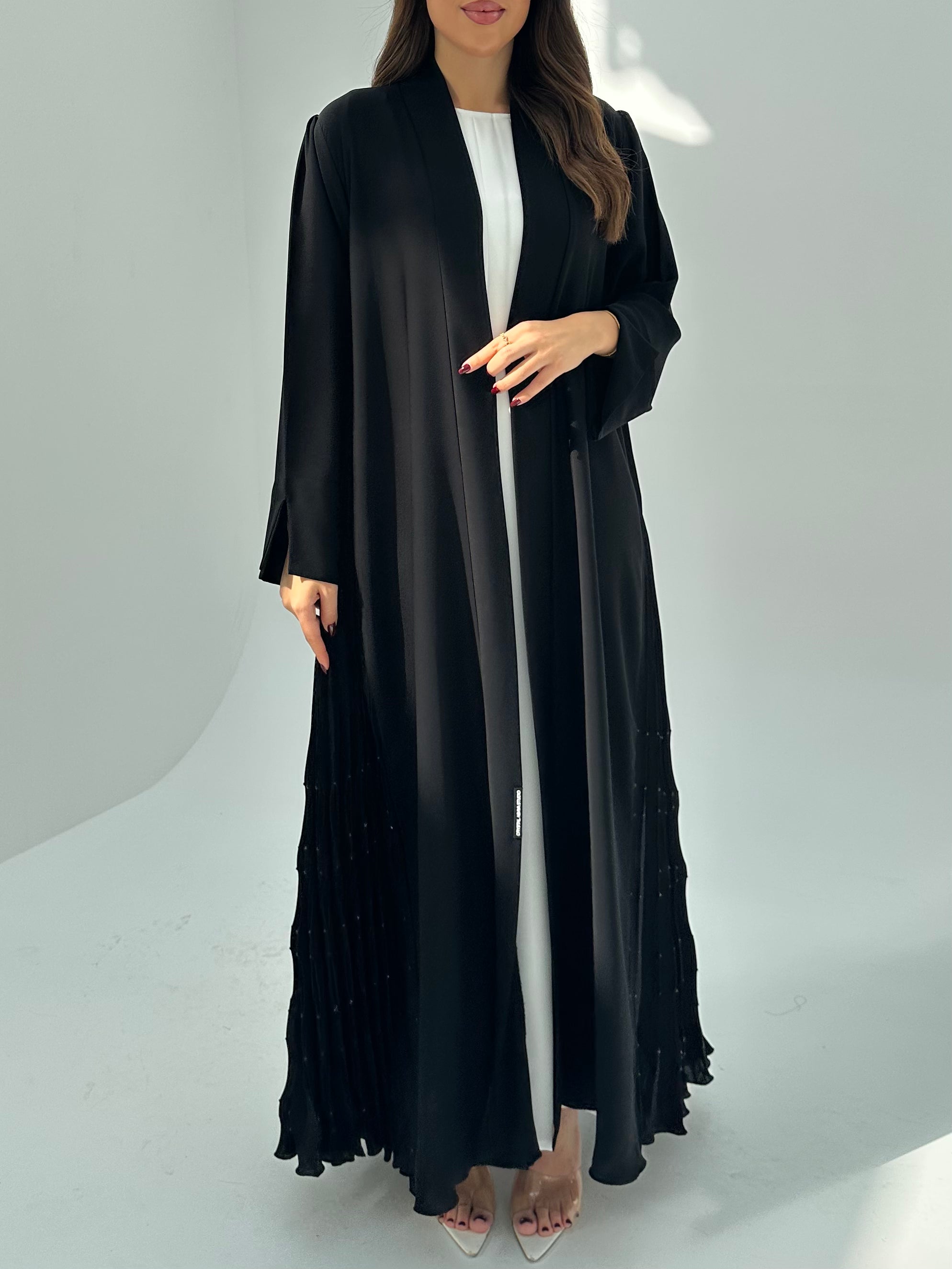 C 1683 Black Beaded Pleated Abaya
