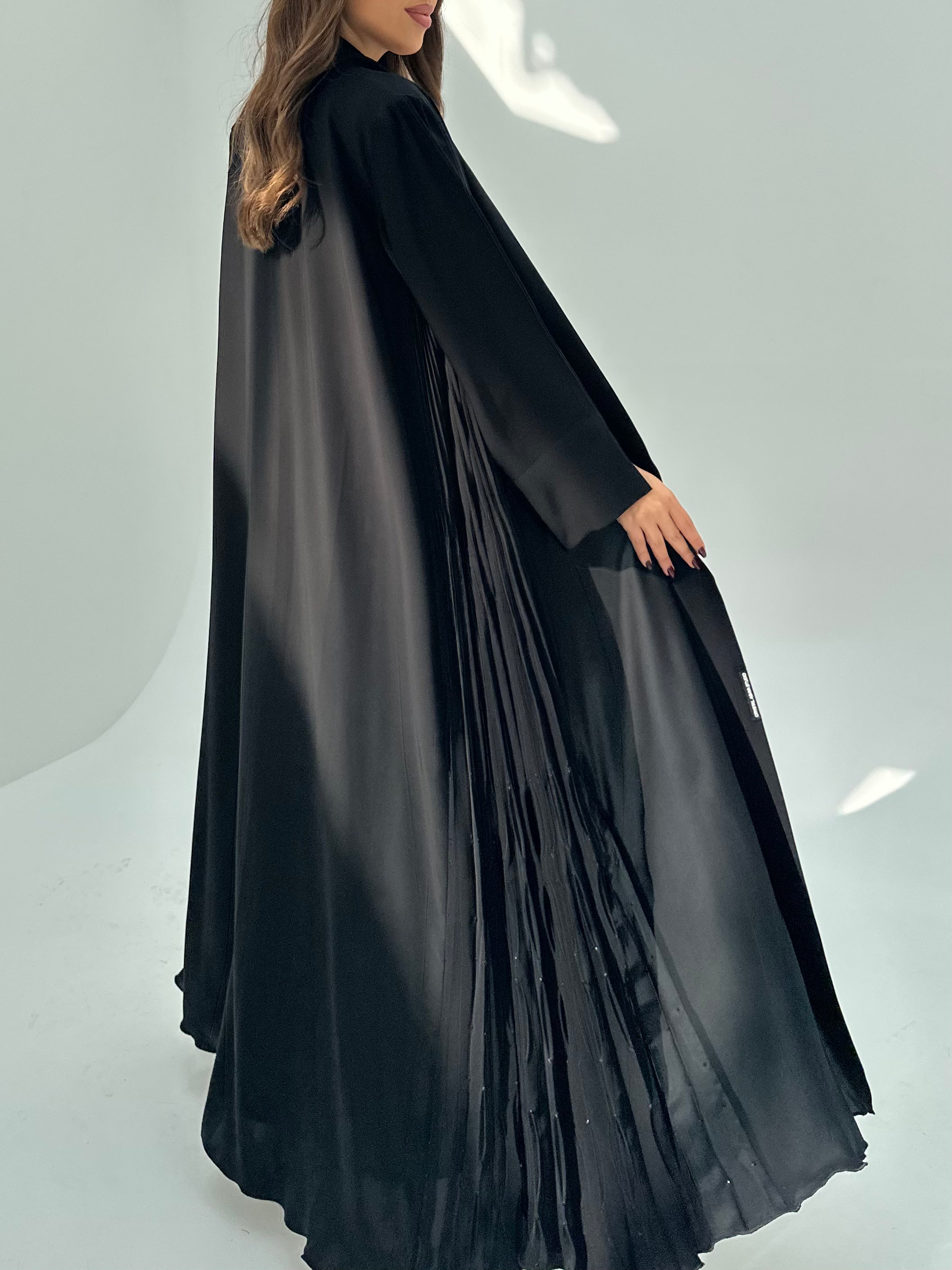 C 1683 Black Beaded Pleated Abaya